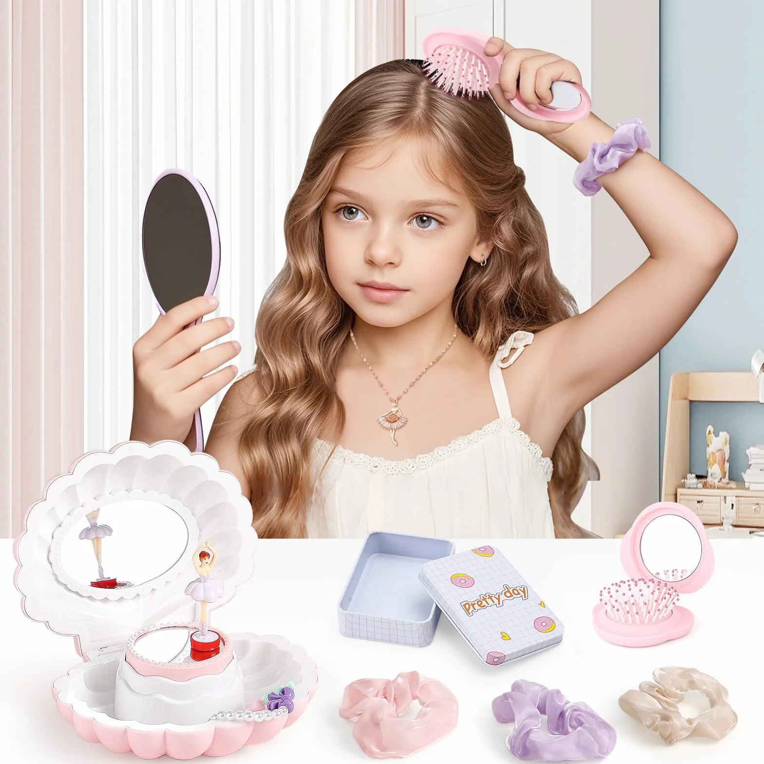 Toyssa Sac de Sport pour Fille 5-12 Ans Boîte à Musique Carnet Secret Bouteille d'Eau Collier Porte-Clés