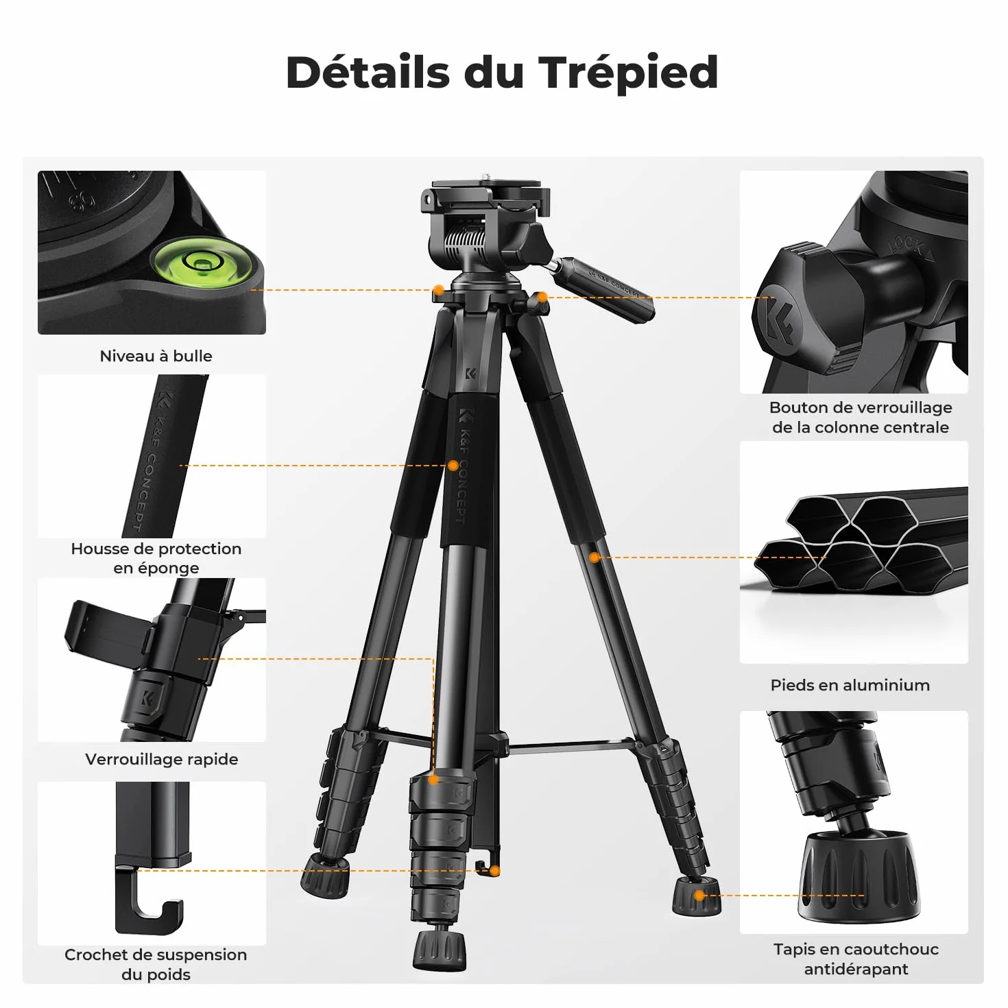 Trépied Appareil Photo pour Smartphone 190cm, K&F CONCEPT S255A3+BV01 Trépied Caméra avec Clip de Téléphone, pour DSLR Nikon Canon Sony, iPhone, Samsung, Tête Pan Amovible, Télécommande Bluetooth