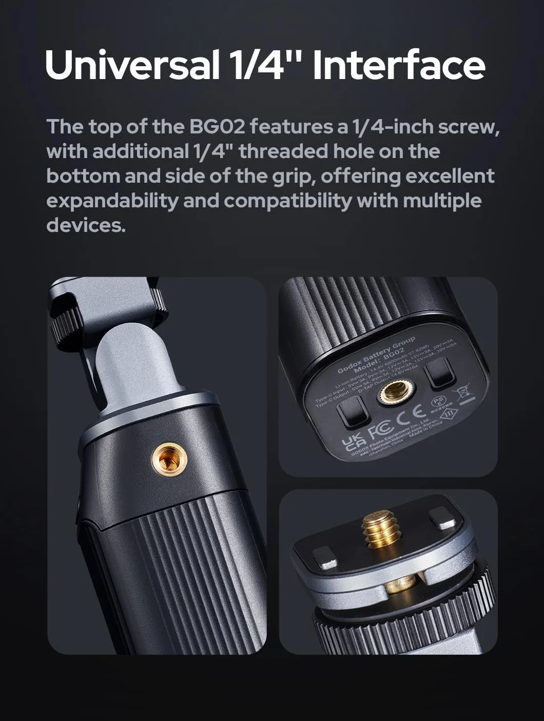Godox BG02 Battery Grip, solution portable de 95 Wh pour Flash Godox AD100Pro, AD200 PRO II, AD300Pro et lumière vidéo LED ML100BI ML100R