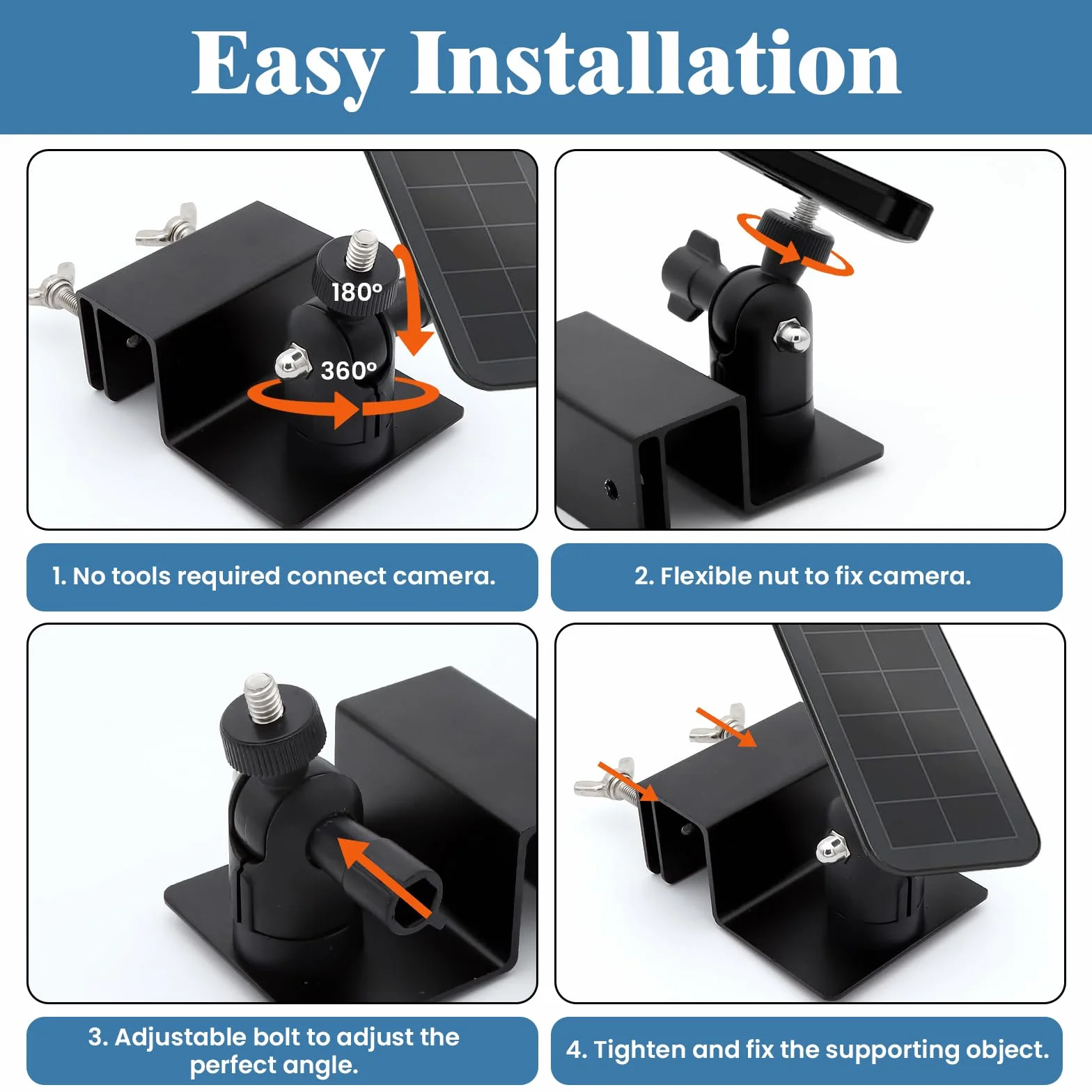 Support Caméra Gouttière Aluminium 360° – Fixation sans Perçage pour Caméra Blink Arlo Eufy Reolink – Support Étanche Rotatif Universel pour Caméra Sécurité Extérieur Maison Jardin