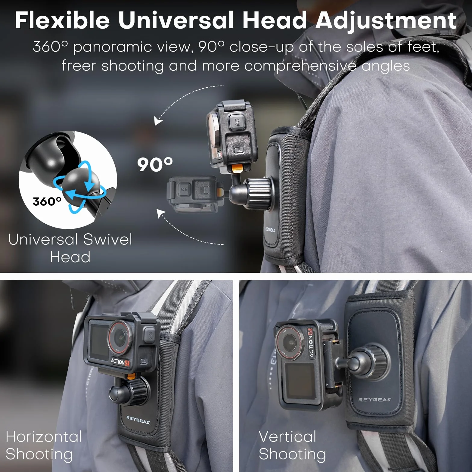 REYGEAK Sangle d'épaule pour DJI Osmo Action 5 Pro/Action 4/Action 3, avec épaulière réglable, système de Fixation de Sangle