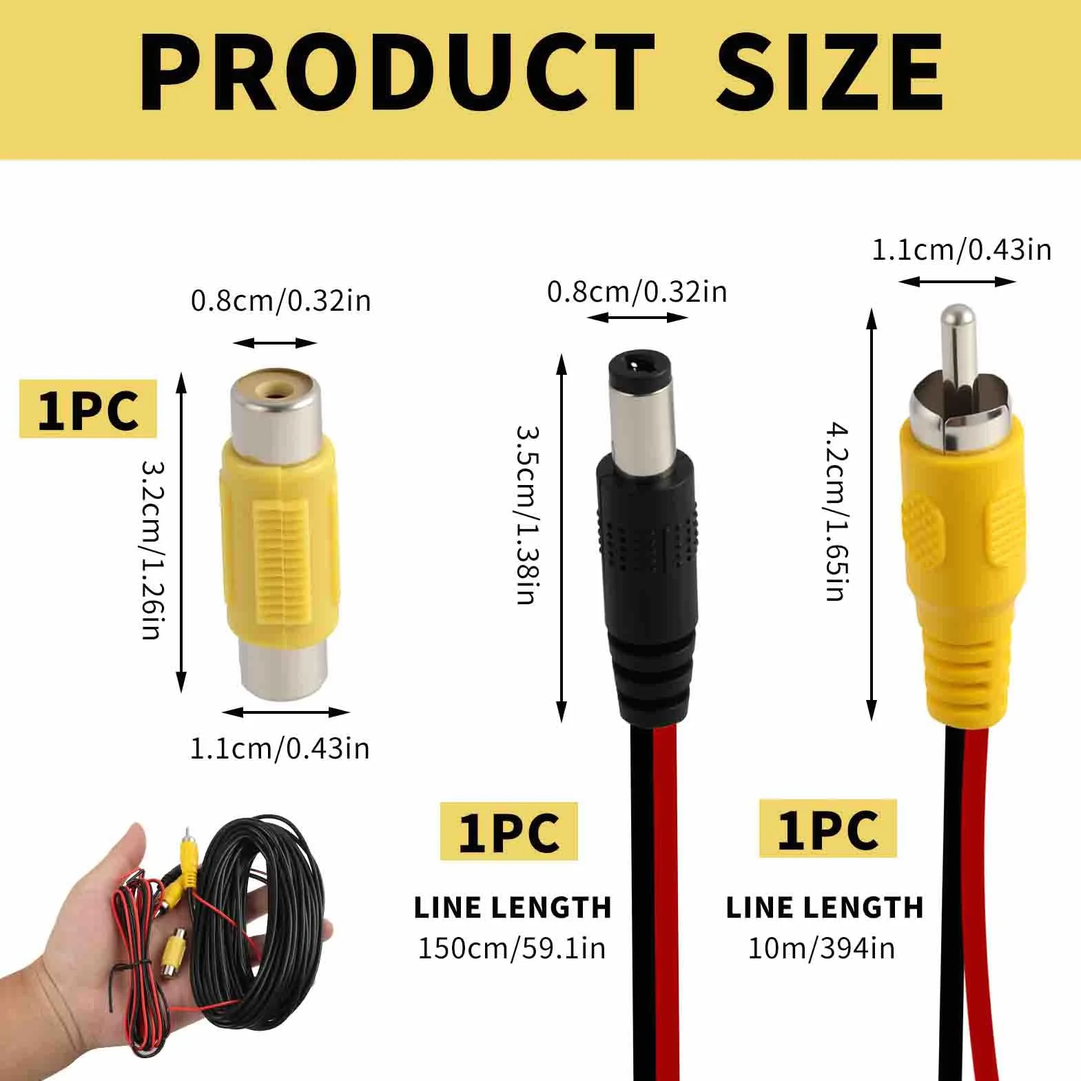 10M Câble d’Extension de Caméra de Recul de, Câble Vidéo RCA Double Blindage Amélioré avec Prise RCA Jaune vers Prise Femelle,Cable Camera de Recul, pour Connexion Moniteur et Caméra Arrière
