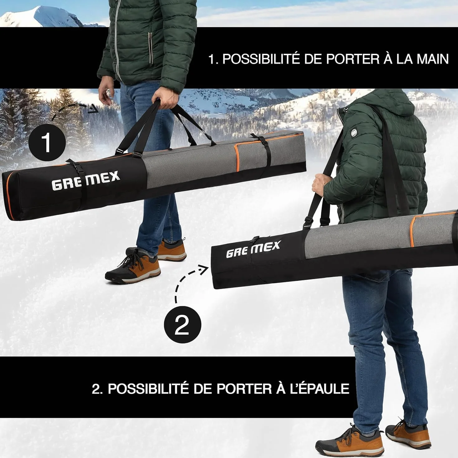 Housse de Ski imperméable pour 1 Paire de Skis - Sac de Ski Alpin Compact et Léger