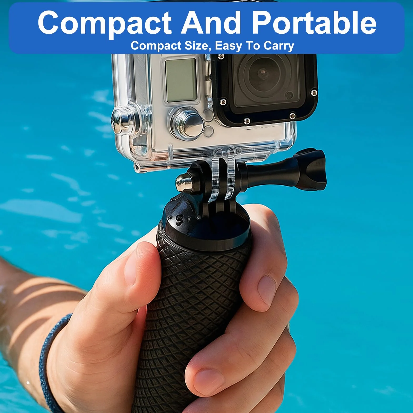 Poignée Flottante pour GoPro Hero 13 12 11 10 9, Étanche Handler Étanche Action Caméra Grip Pôle, Perche pour Go Pro avec Corde Sécurité, Rangement Étanche pour GoPro Étanche sous Marine, Noir