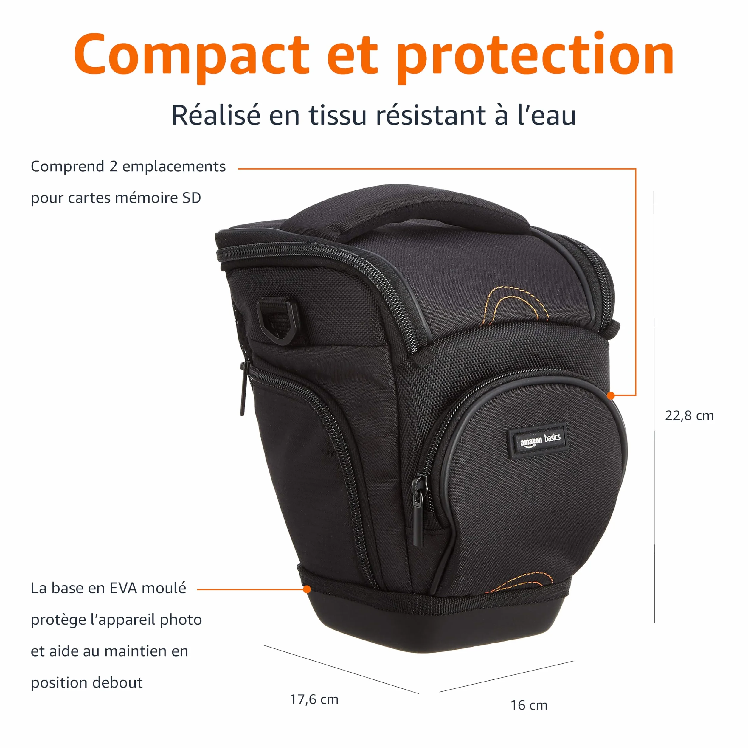 Amazon Basics Sac Bandoulière Style Housse pour Appareil Photo Reflex Numérique et Objectif, Imperméable, Noir