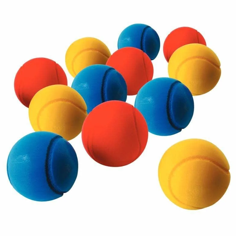 Balles de Tennis en Mousse Lot de 12 Diamètre 7 cm Couleurs Assorties