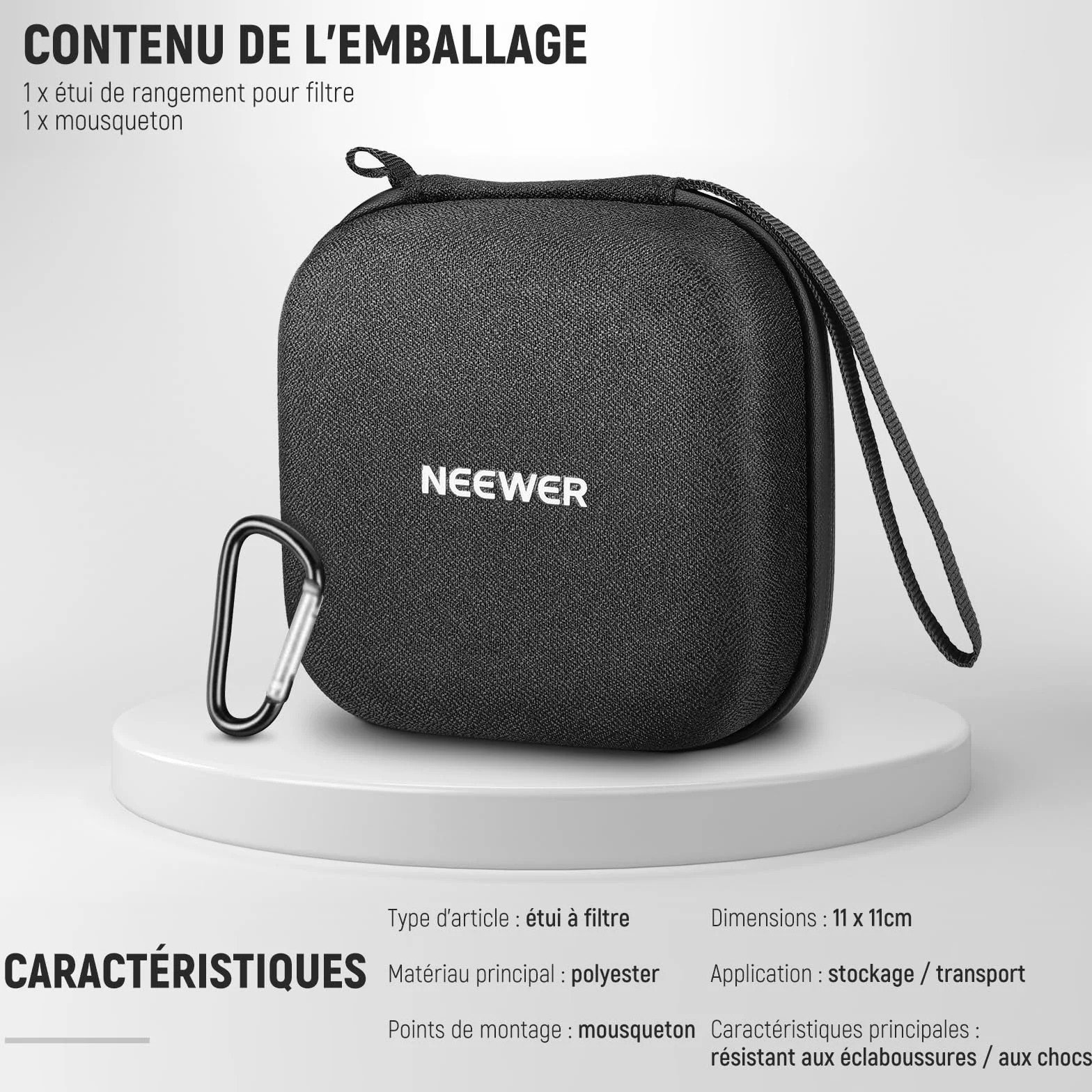 NEEWER Sac de Rangement pour Filtres PB12 11x11 cm avec Séparateurs, Dragonne et Mousqueton