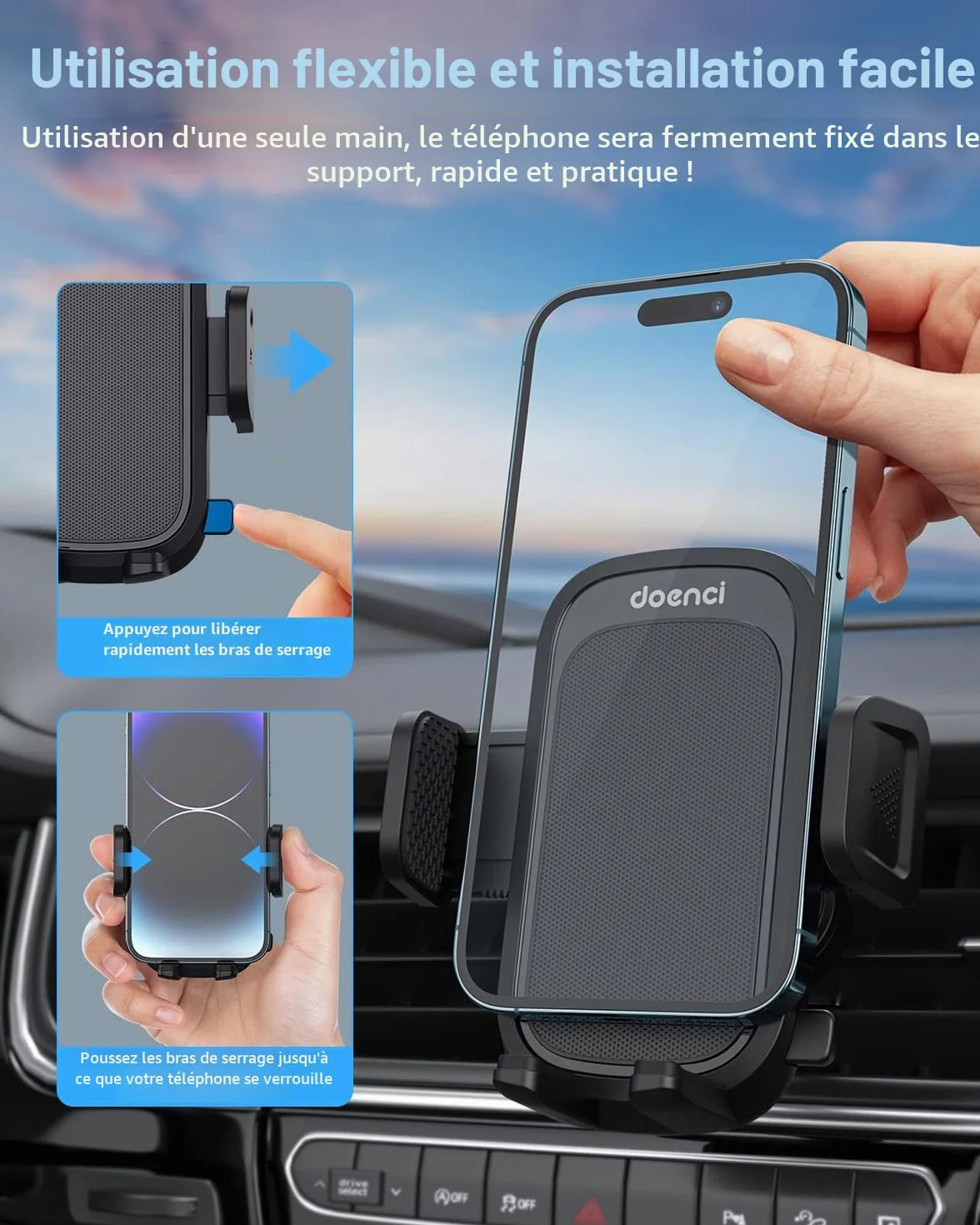 Support Téléphone Voiture [Clip de Qualité Militaire] pour Smartphone 4-7", Accroche Téléphone Rotatif à 360° – Compatible iPhone 16/15/14/13 Pro Max, Samsung/Xiaomi/Huawei