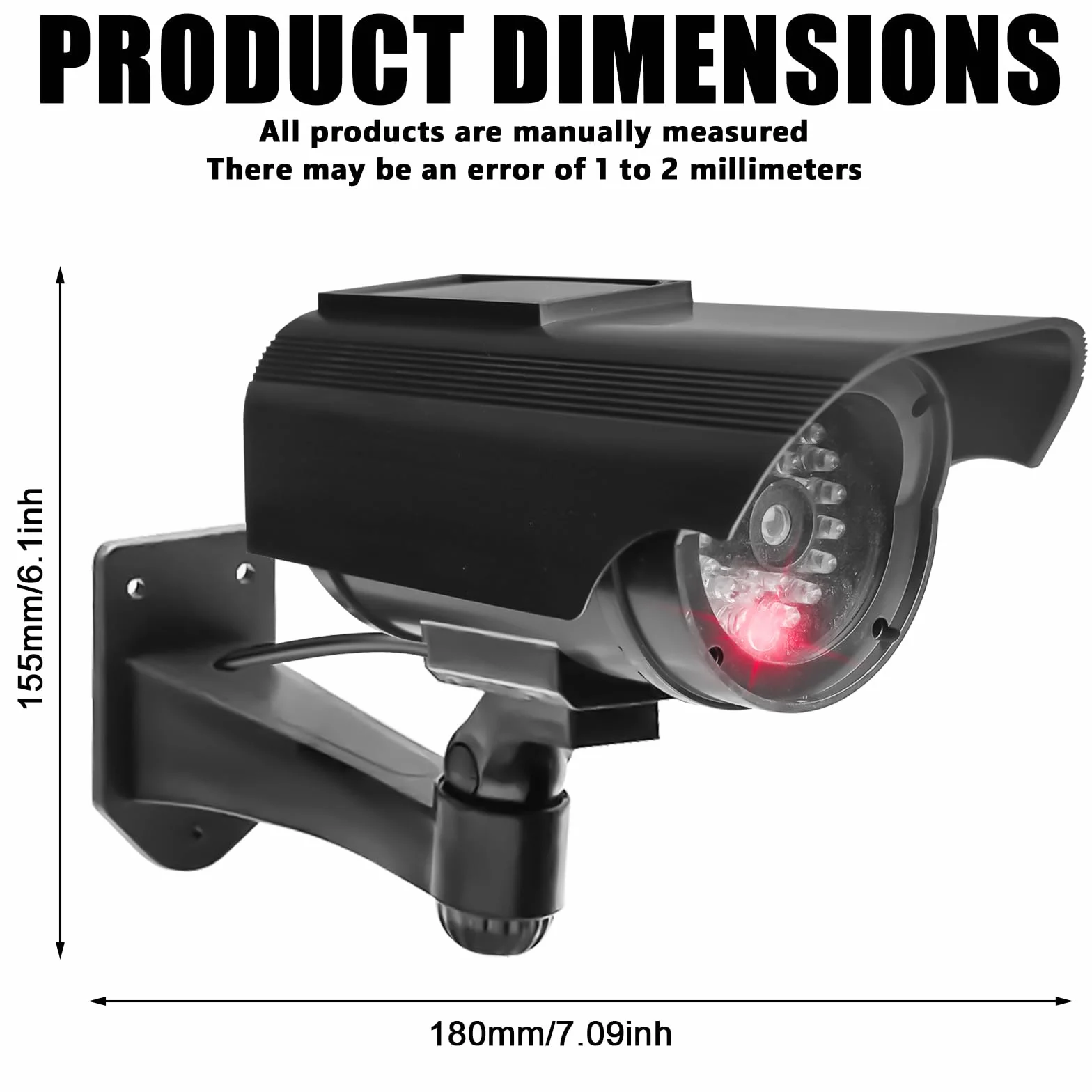 Lot de 2 caméras factices - Fonctionnement solaire - Simulée - Caméra de surveillance factice avec LED clignotante - Pour garage, arrière-cour, porte d'entrée