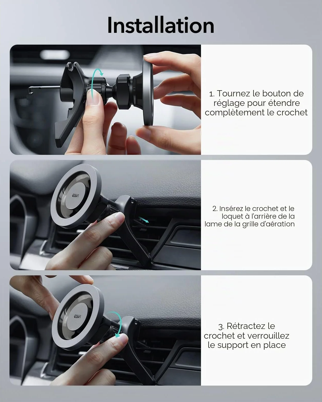 ESR Support Téléphone Voiture Magnétique pour MagSafe, grille d'aération/tableau bord Aimant Voiture Support pour iPhone 17e/Air/17/16/16e/15/14/13/12/Google Pixel 10/Samsung S26, tous les smartphones