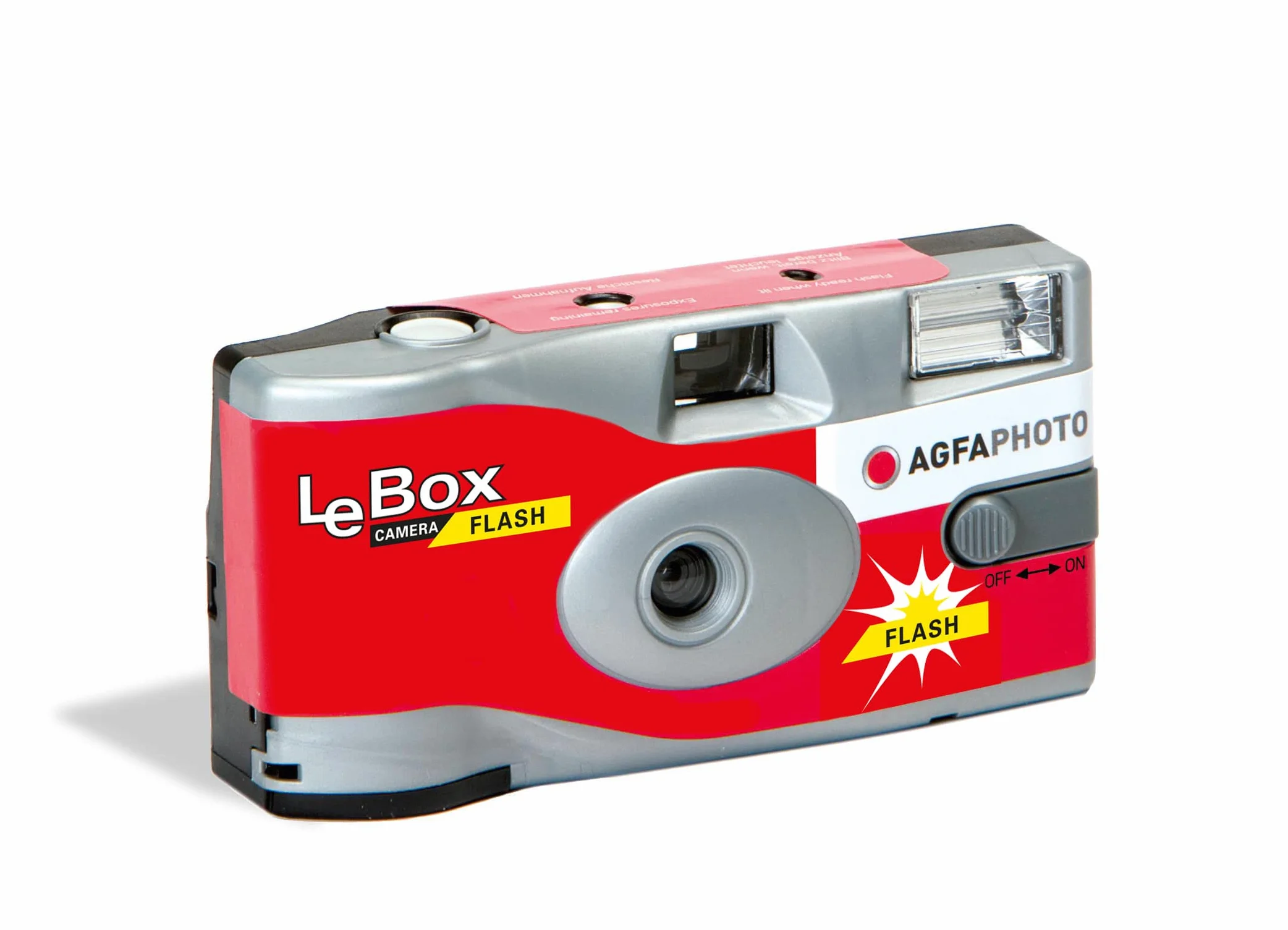 AgfaPhoto 601020 - Appareil Photo Jetable LeBox Flash, 27 Photos, Objectif Optique 31 mm - Gris et Rouge