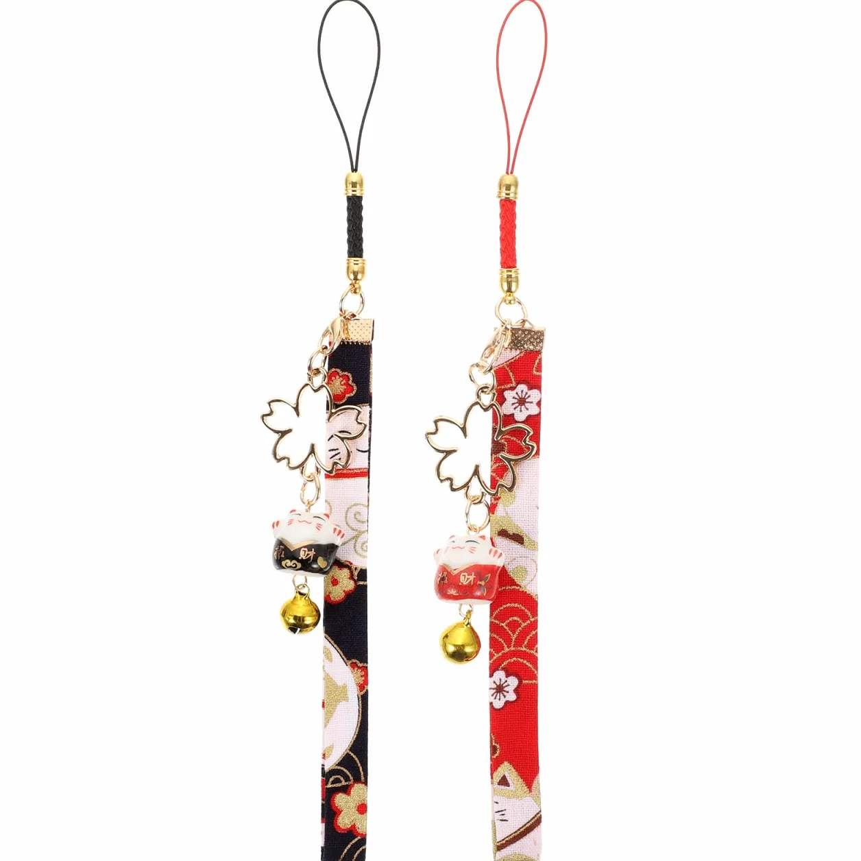 Lot de 2 Pendentifs Chat Fortune Clochette Japonaise pour Voiture Porte-clés Sac à Dos