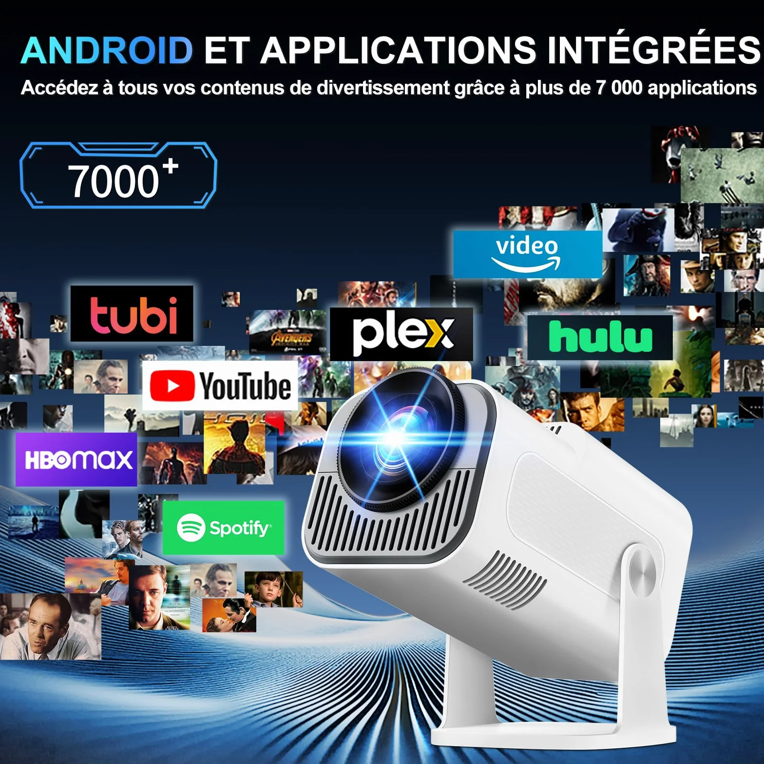 Vidéoprojecteur 4K 1080P WiFi 6 Bluetooth 5.2 Projecteur Trapézoïdale Automatique 270° Rotation HDMI Blanc