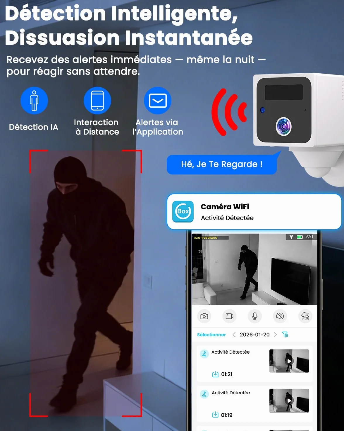 4K Mini Camera Espion sans Fil, Wi-Fi ou Mode AP sans WiFi, Camera de Surveillance sans Internet, Batterie 5200mAh, Vision Grand 160°, Vision Nocturne, Détection Mouvement IA, pour Intérieur/Extérieur