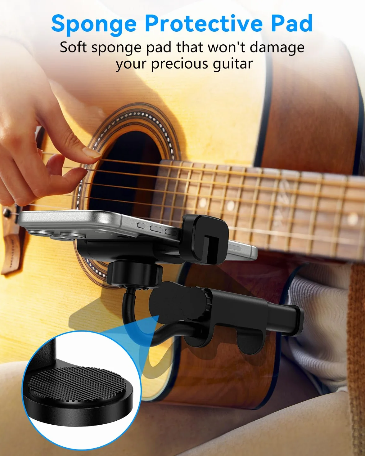Support de Téléphone pour Guitare- Support Universel pour Smartphone pour Guitare, Basse, Ukulélé, Rotatif à 360° et Réglable, Idéal pour La Diffusion en Direct et l'enseignement en Ligne