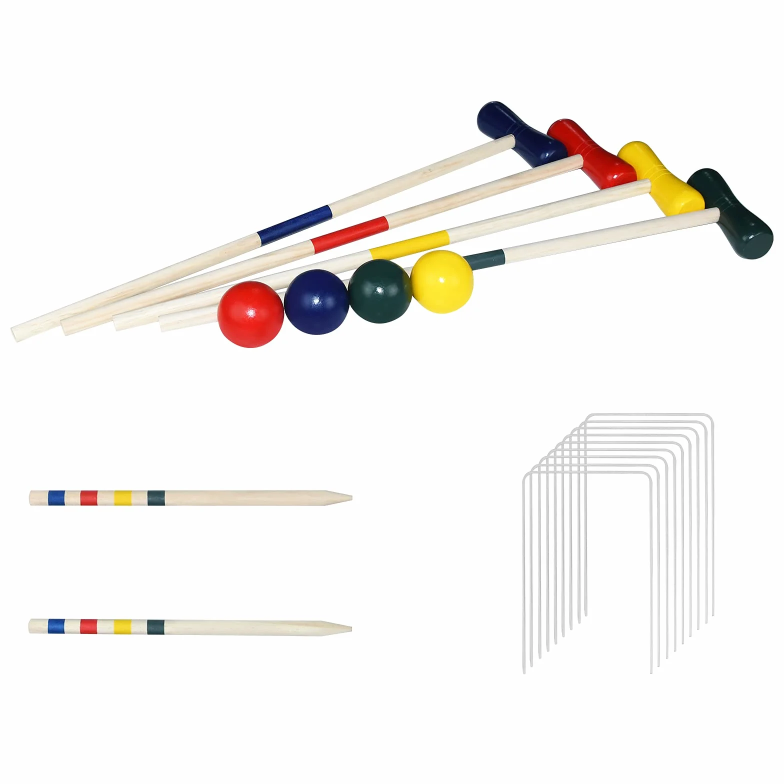 Jeu de croquet pour 4 joueurs, enfants, adultes, extérieur, jardin - Bois