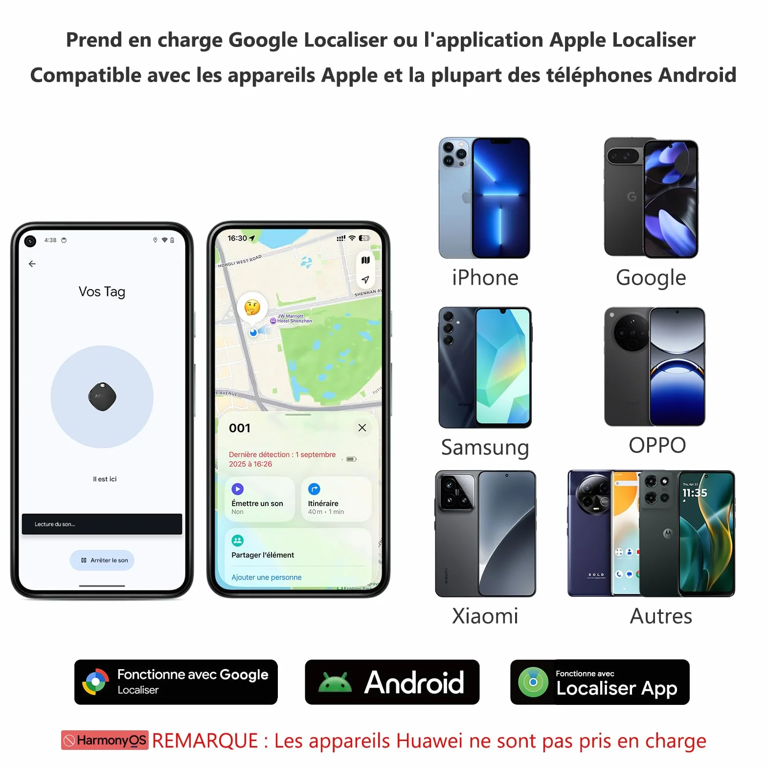 ATUVOS Android Air Tag Traceur Lot de 4, Smarttag Fonctionne avec l’app Google et Apple Localiser, Localisateurs Bluetooth Tracker pour Les Clés/Portefeuilles/Valises/Bagages, Batterie Remplaçable