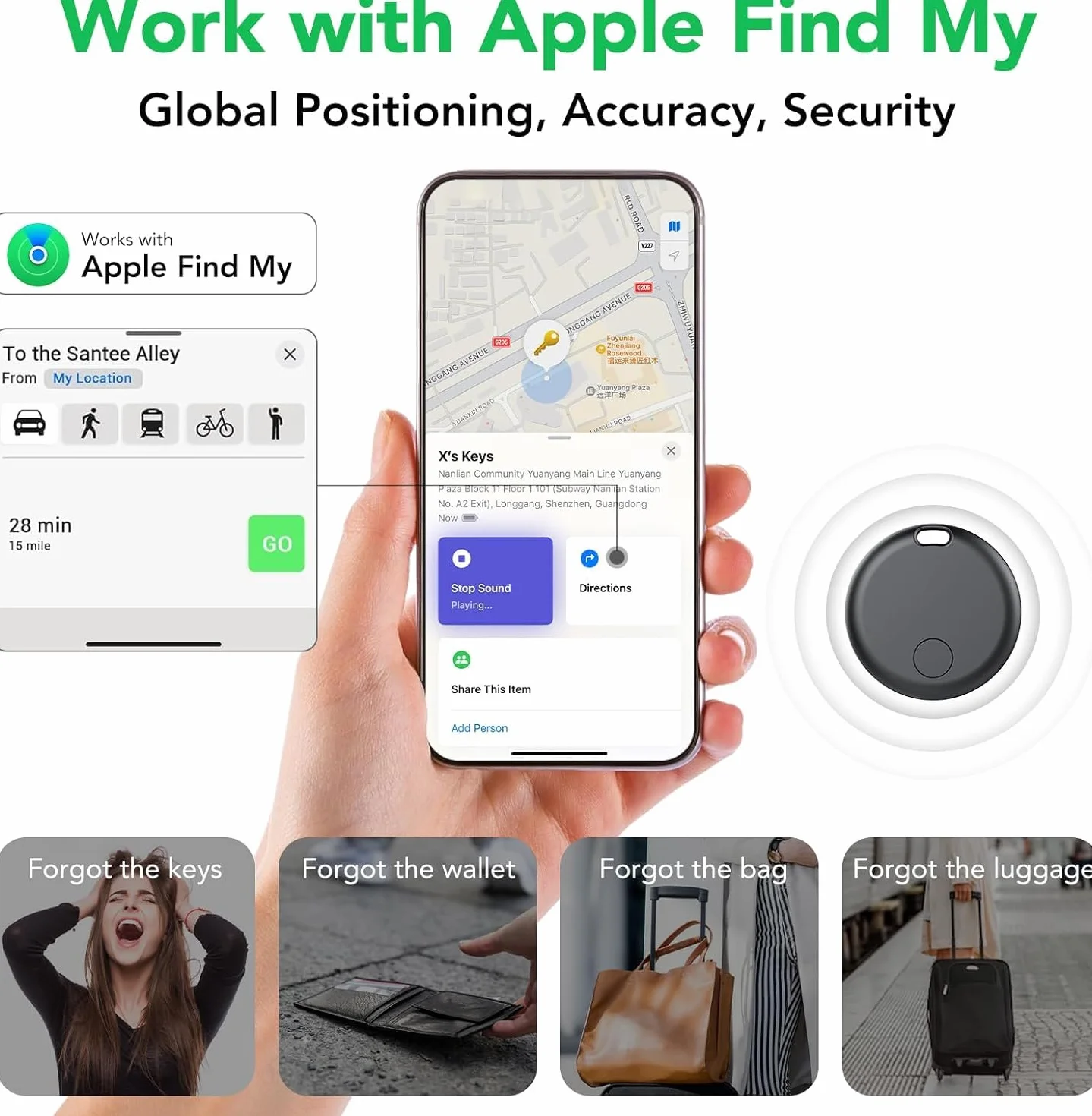 Smart Air Traceur Tag, Apple Traceur Lot de 4, Localiser Fonctionne avec Apple Find My(Uniquement iOS), Batterie Durée de Vie d'un an, Localisateur de Clés/Portefeuilles/Valises/Sac à Dos