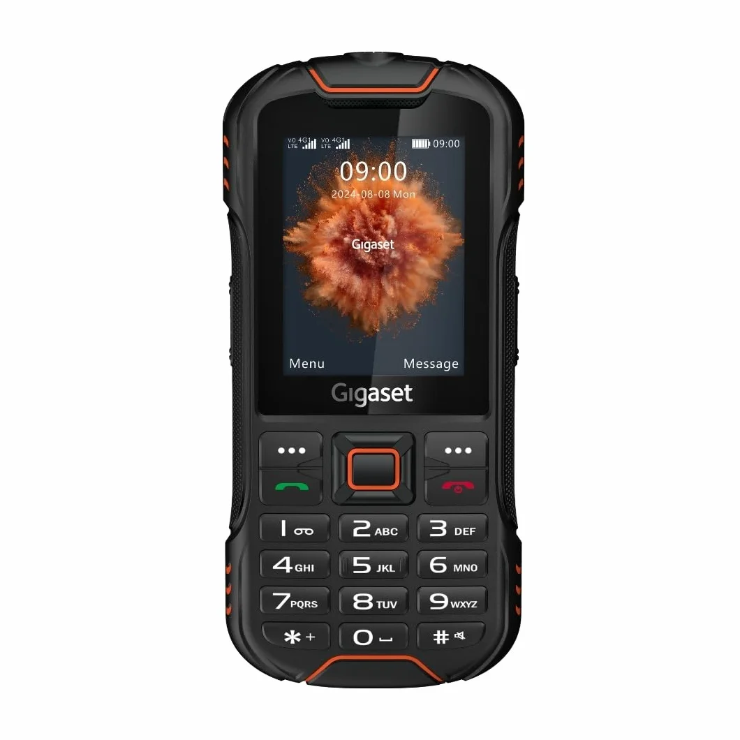 Gigaset GLX8 Plus Téléphone Portable à Touches 4G Robuste IP68 Double SIM Bluetooth 5.0 Écran LCD 2,4" Noir/Orange