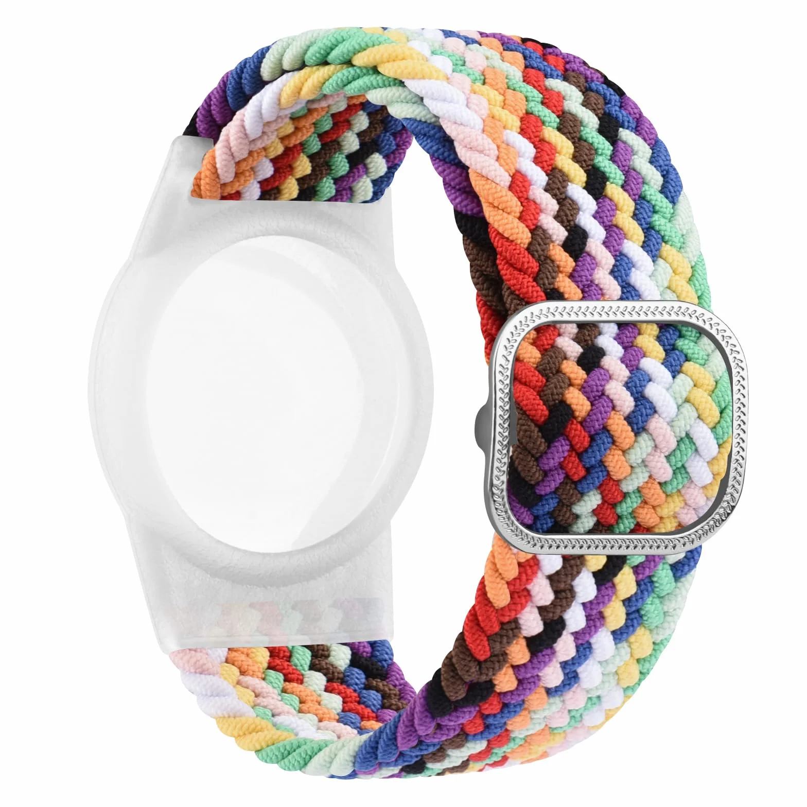 Vancle Bracelet Airtag Enfants, élastique Bracelet de Rechange, Coque Résistant aux Rayures, Facile à Porter, Couverture de Protection en Nylon Tressée pour Enfants et âgés, Arc Ciel