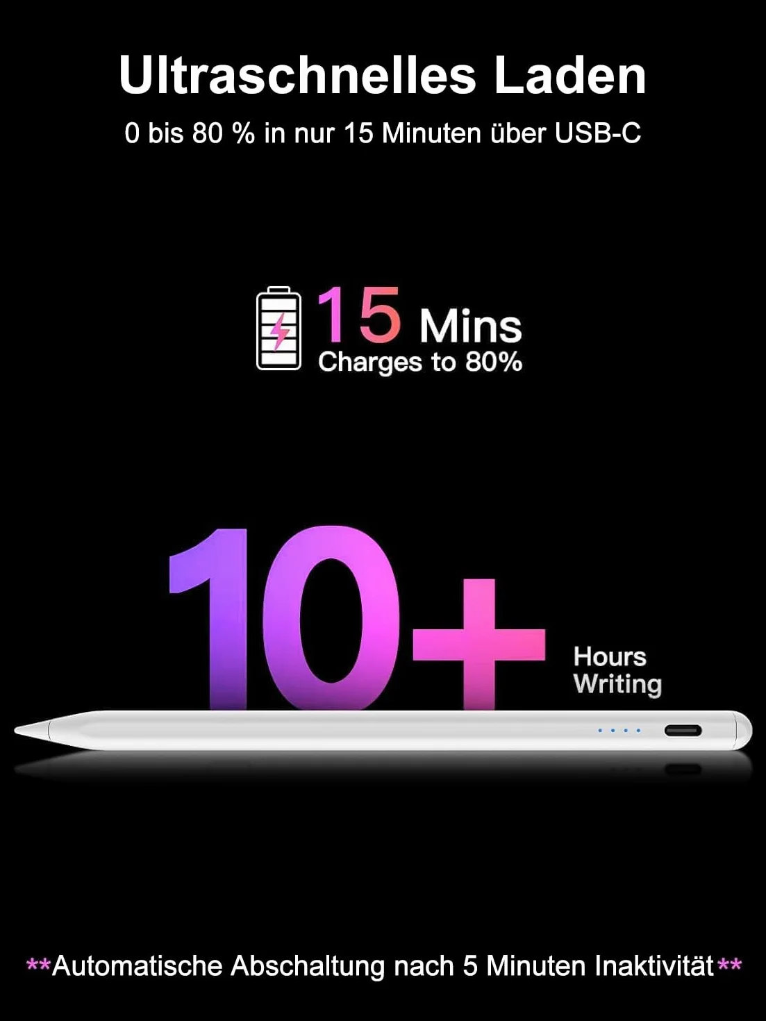 Stylet iPad 2018-2026 USB-C Charge Rapide LED Magnétique
