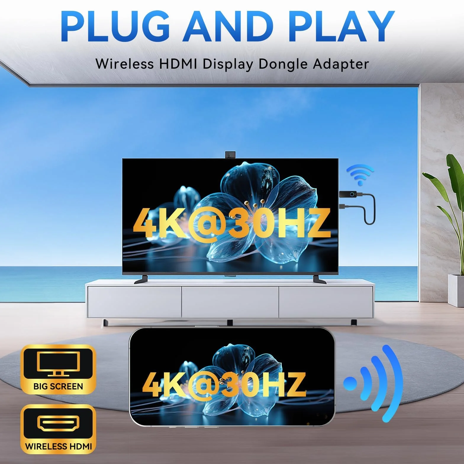 4K Bezprzewodowy Dongle HDMI, Airplay, Miracast, DLNA, Google Casting, 5GHz WiFi