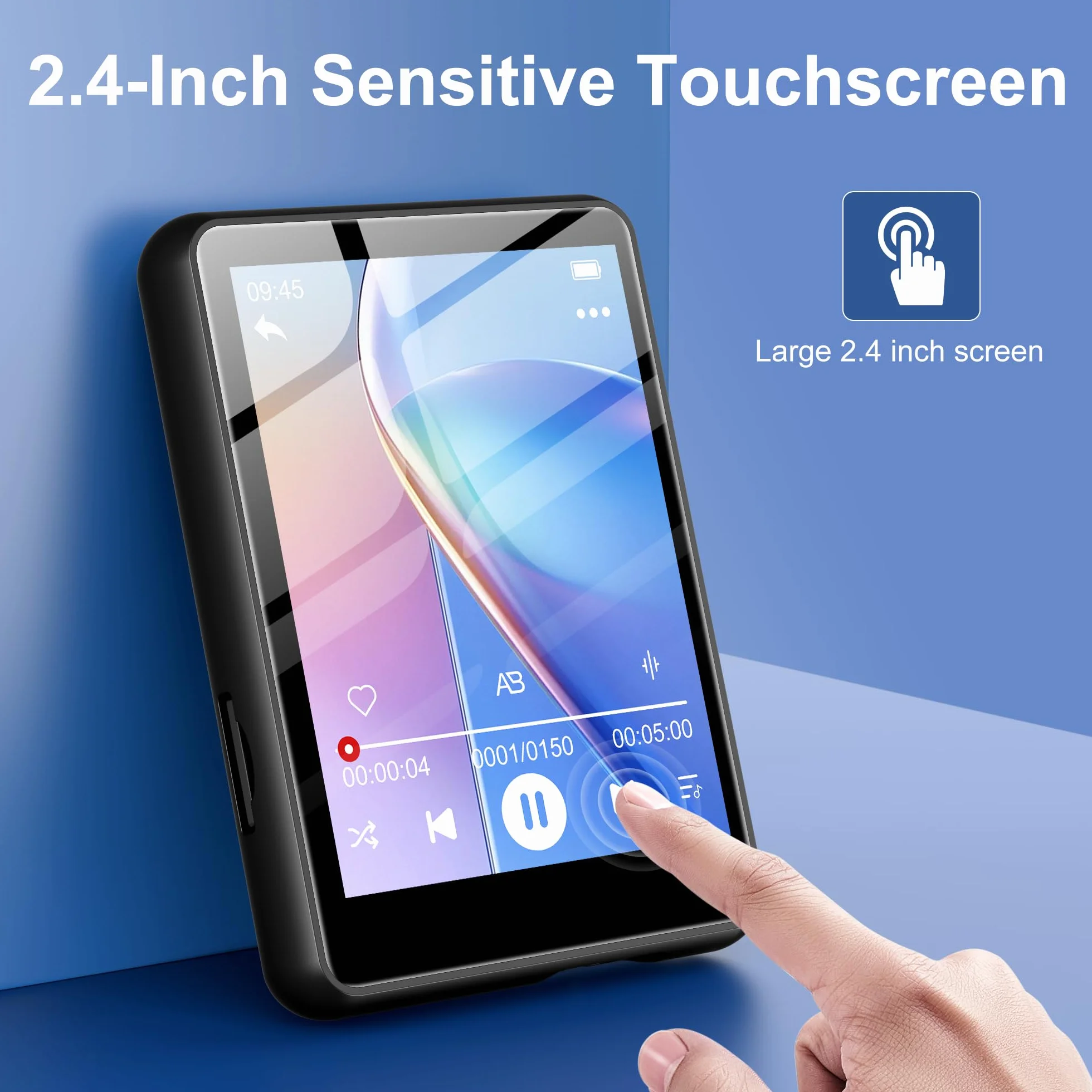 SWOFY Lecteur MP3 Bluetooth 5.3 128Go Écran Tactile 2,4 Pouces Mini Lecteur de Musique Noir
