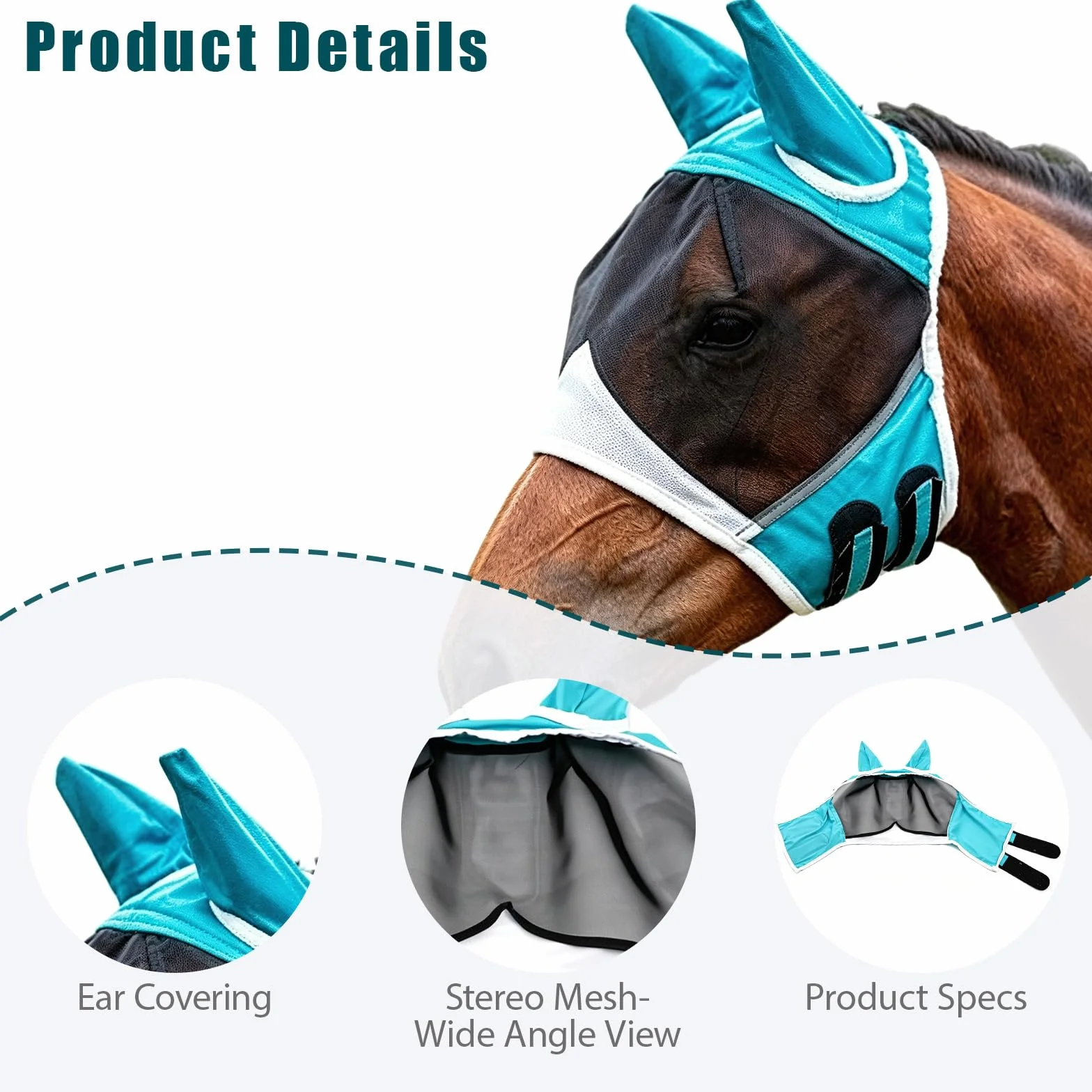 Masque Anti-Mouches pour Chevaux Bleu Protection UV (L)