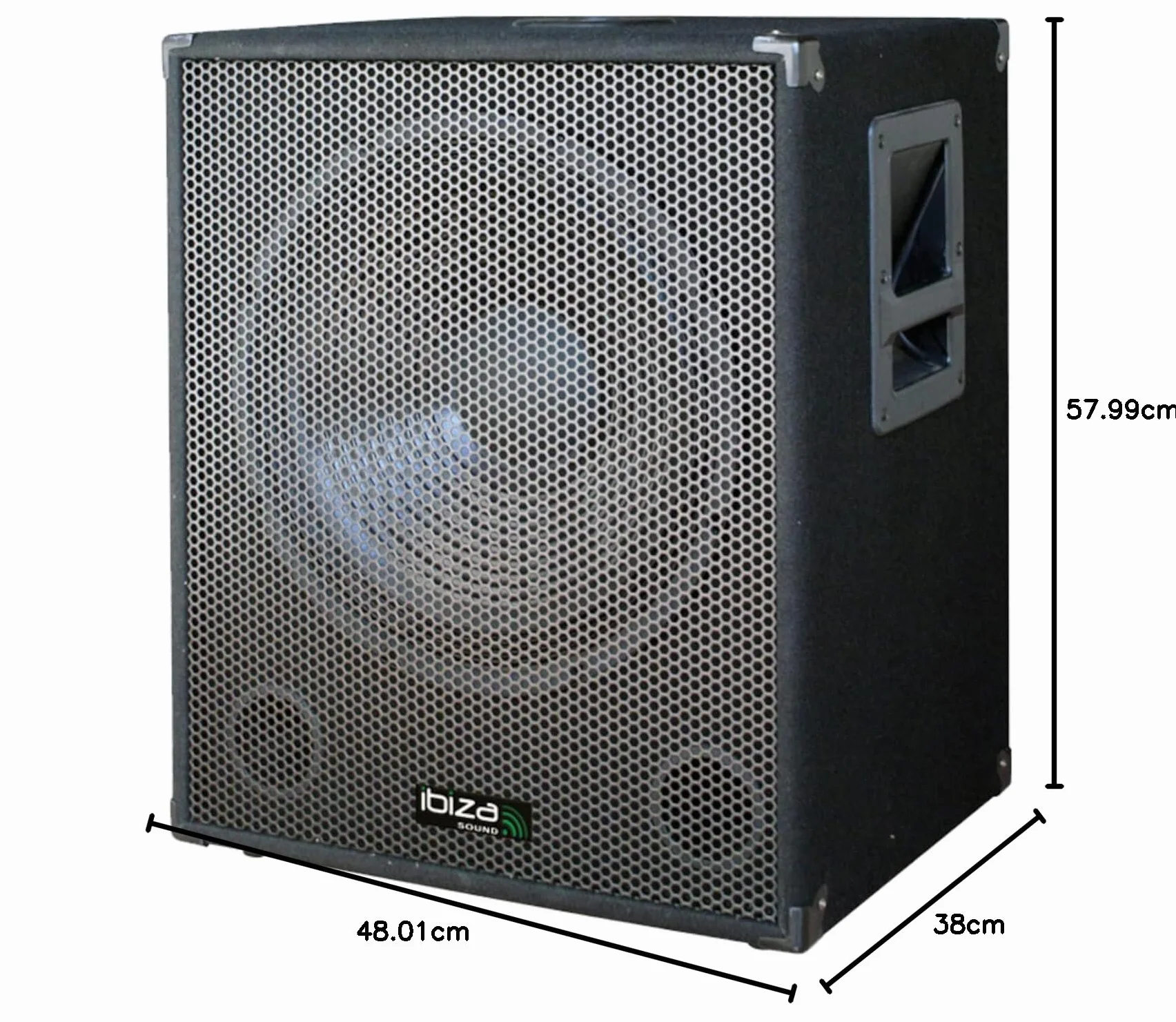 Ibiza Caisson de Basses Actif 38cm 800W Bi-amping EQ 2 Bandes Coins renforcés