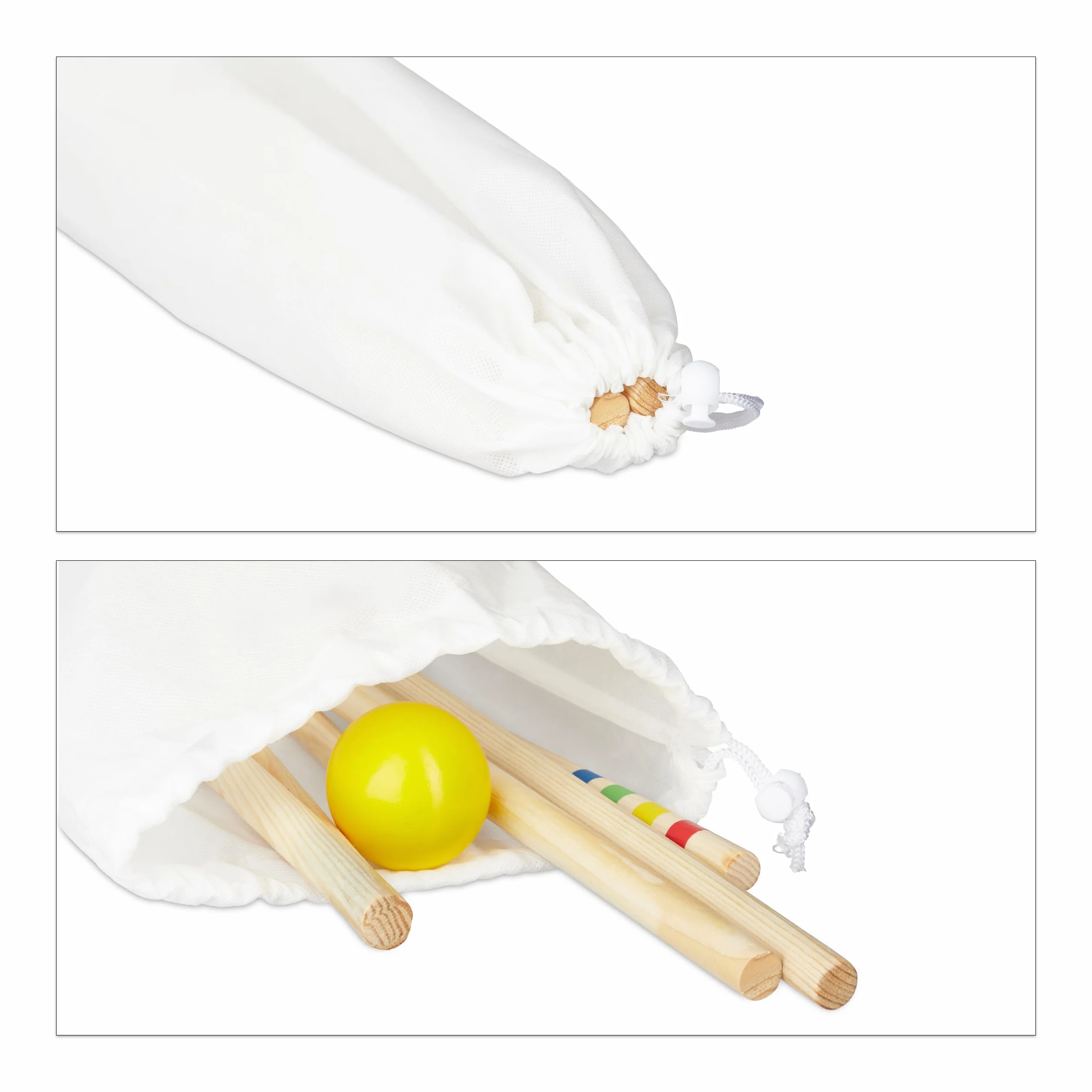 Relaxdays Jeu de Croquet en Bois, 6 Joueurs, Set Complet avec Sac