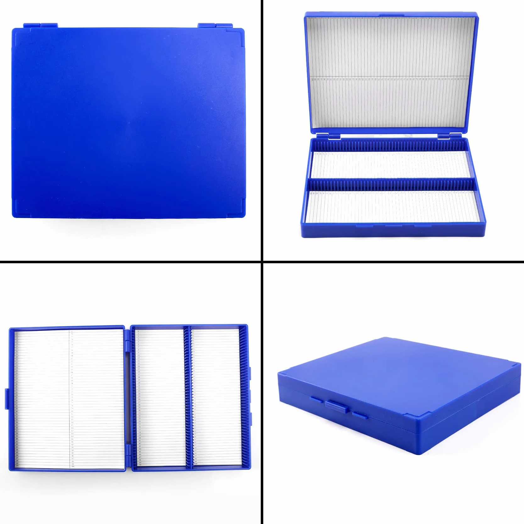 Boîte rectangulaire en plastique pour 100 lames de microscope Bleu roi