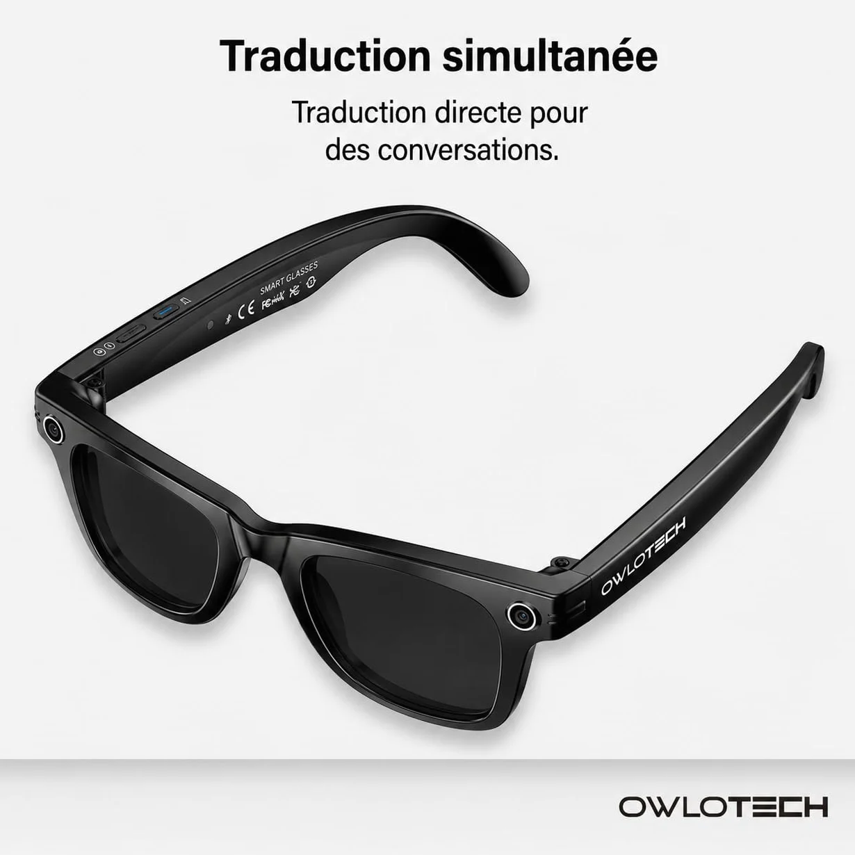 Lens AI Lunettes intelligentes avec appareil photo 32 Mpx, 32 Go, WiFi et Bluetooth, traduction en temps réel, contrôle vocal et tactile, IP65 (verre photochromique)