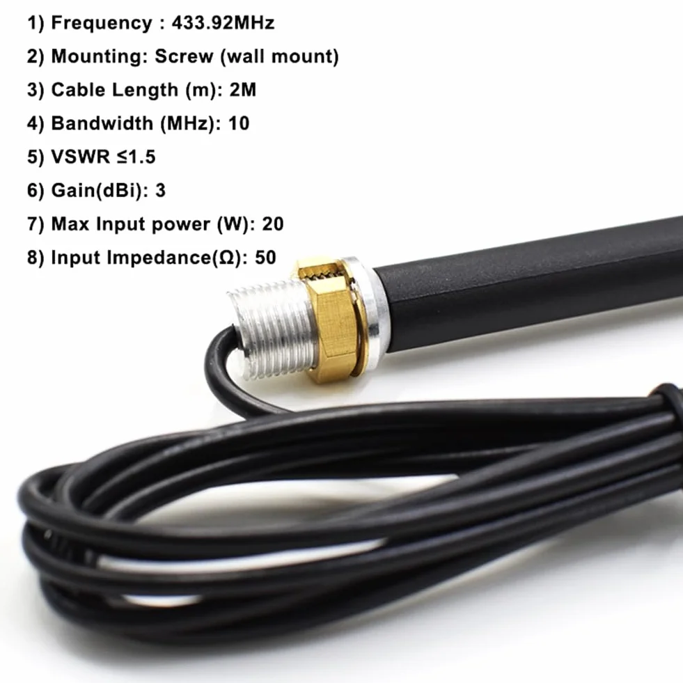 Antenne Universelle 433Mhz Antenne Noire pour Porte Garage Amplificateur de Signal Radio Répéteur Extérieur Étanche 433.92Mhz Gate Control Antenne