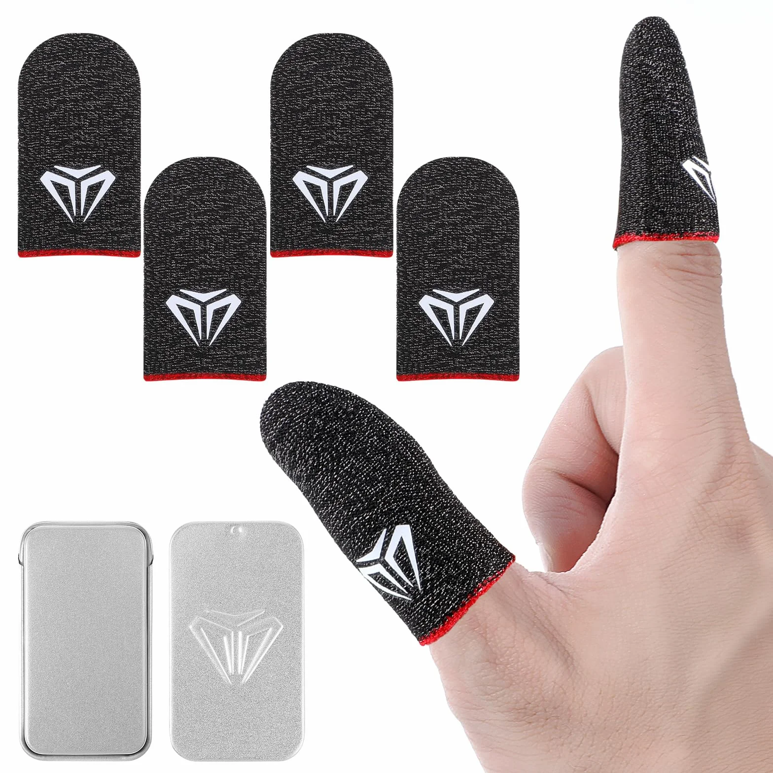 Sibba Lot de 4 manchons de doigt de jeu pour écran tactile - Manchons en fibres argentées - Pour jeu mobile - Manchons de pouce - Gants soyeux et anti-transpiration - Respirants - Protège-doigts