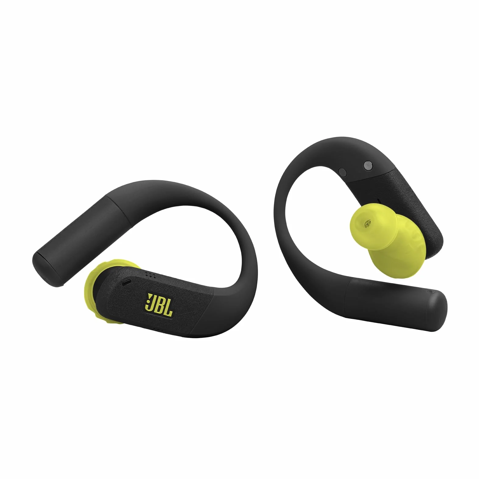 Écouteurs de sport sans fil JBLEndurance Peak4 à réduction de bruit intra-auriculaire BT, 48hrs d'autonomie, TwistLock Secure Fit, étanche à l’eau et à la poussière IP68,son JBL Pure Bass, noir/citron