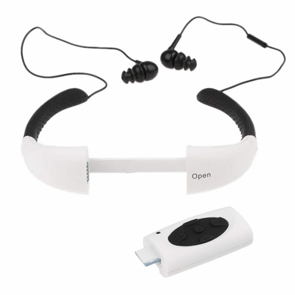 Suney Lecteur MP3 étanche Casque audio sans fil 8 Go HiFi pour natation et course à pied 6 à 8 heures Lecteur MP3 étanche pour surf, natation, sport, course à pied Waterproof Bluetooth blanc