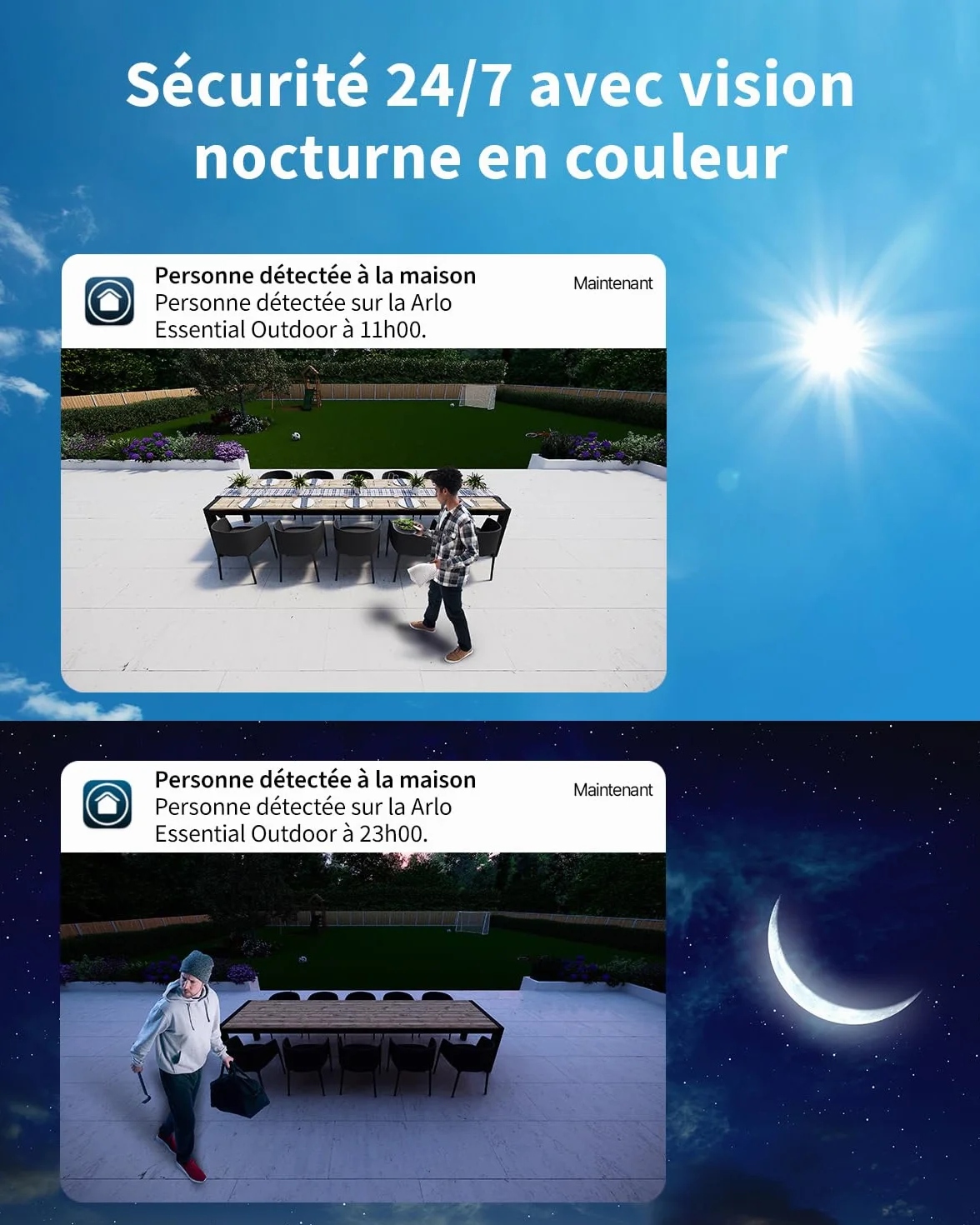 ARLO Essential 2 FHD, Caméra de Surveillance WiFi Extérieure sans Fil, Détection par IA, Vision Nocturne Couleur, Audio bidirectionnel, Compatible avec Alexa, Essai Secure Inclus, 2 Caméras