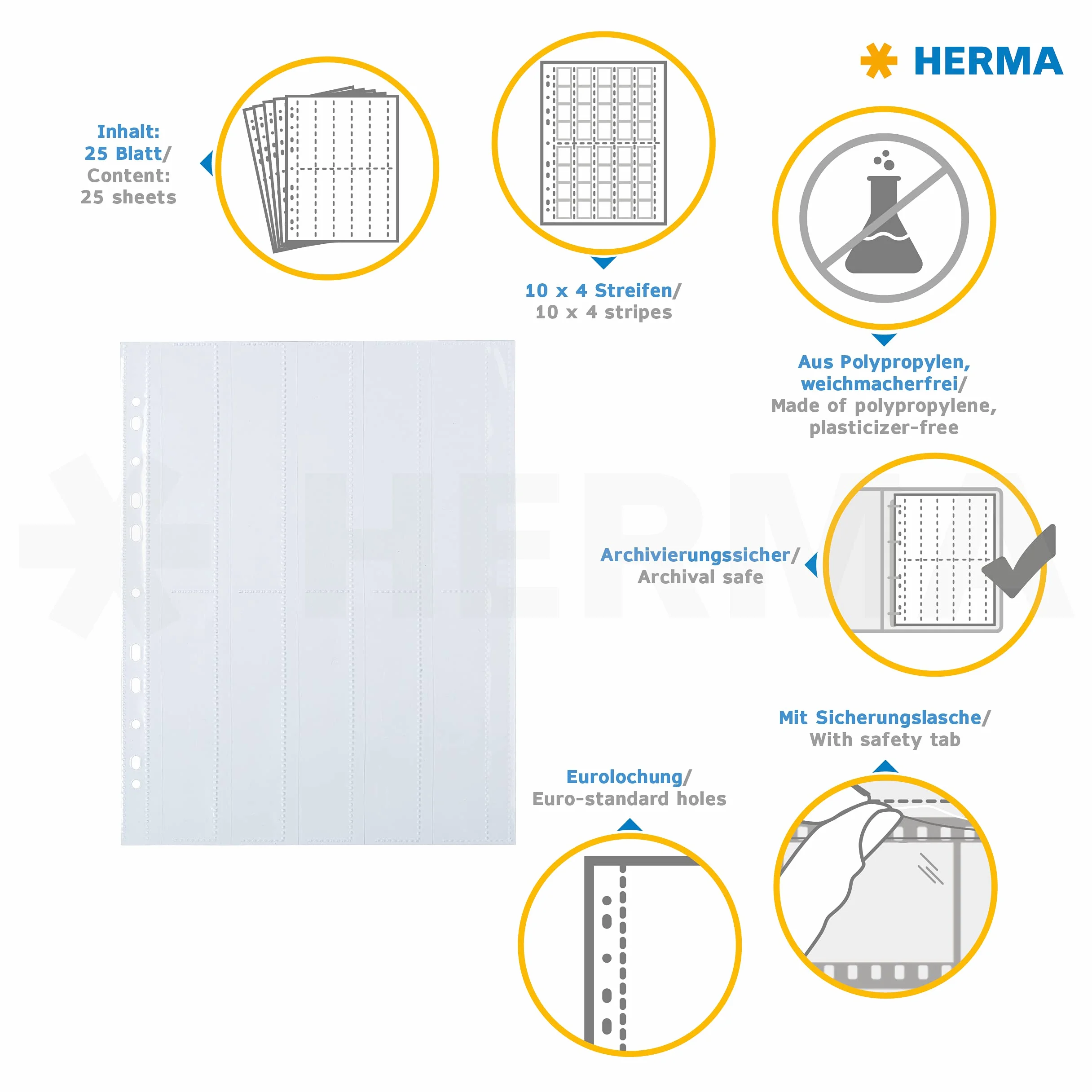 Herma 7760 Pack de 25 pochettes négatifs pour 10 bandes de 4 négatifs (Import Allemagne)