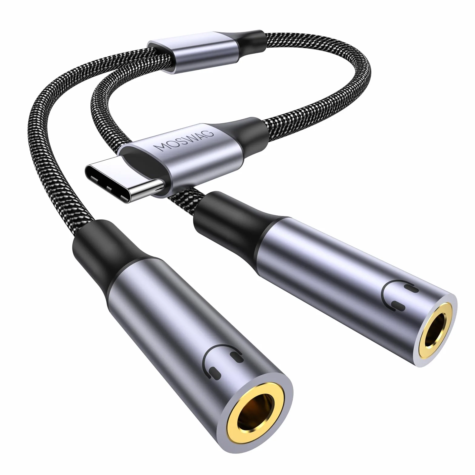MOSWAG Adaptateur USB C vers Jack 3,5 mm, Adaptateur Double Jack USB C, Splitter Type C vers 3.5mm Écouteur Câble Compatible avec Pixel 7 6 Pro 5, Galaxy S23 S22 S21, 16 Pro Max/16 Pro