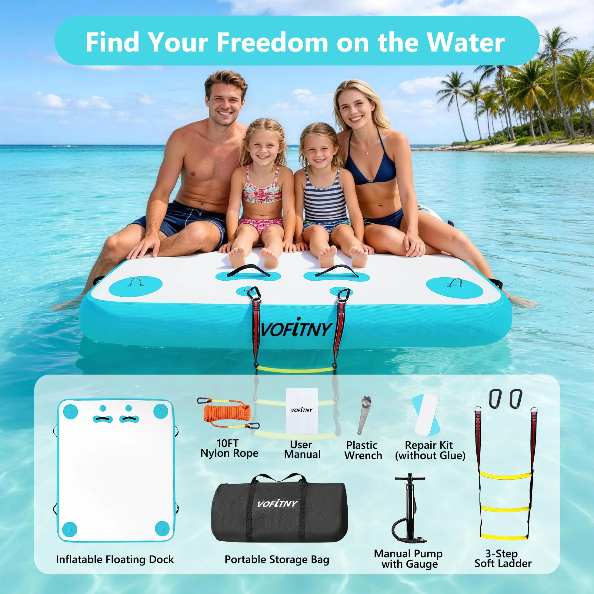 VOFiTNY Inflatable Floating Dock Air Platform Multi-Person Swim Water Mat with Rope Ladder