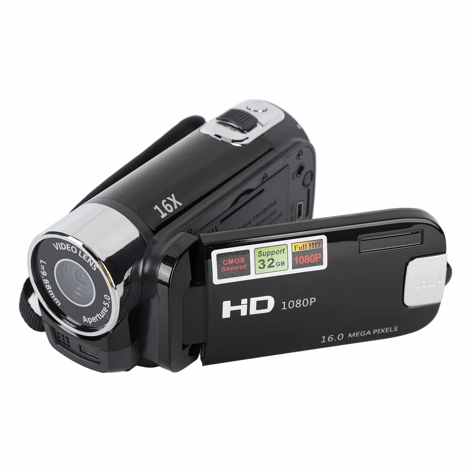 Caméra Vidéo Caméscope, 1080P 16MP DV Caméra Portable, Écran Rotatif TFT 2.7in Zoom Numérique 16x Caméra Vidéo avec Câble USB pour Famille, Voyage (Noir)