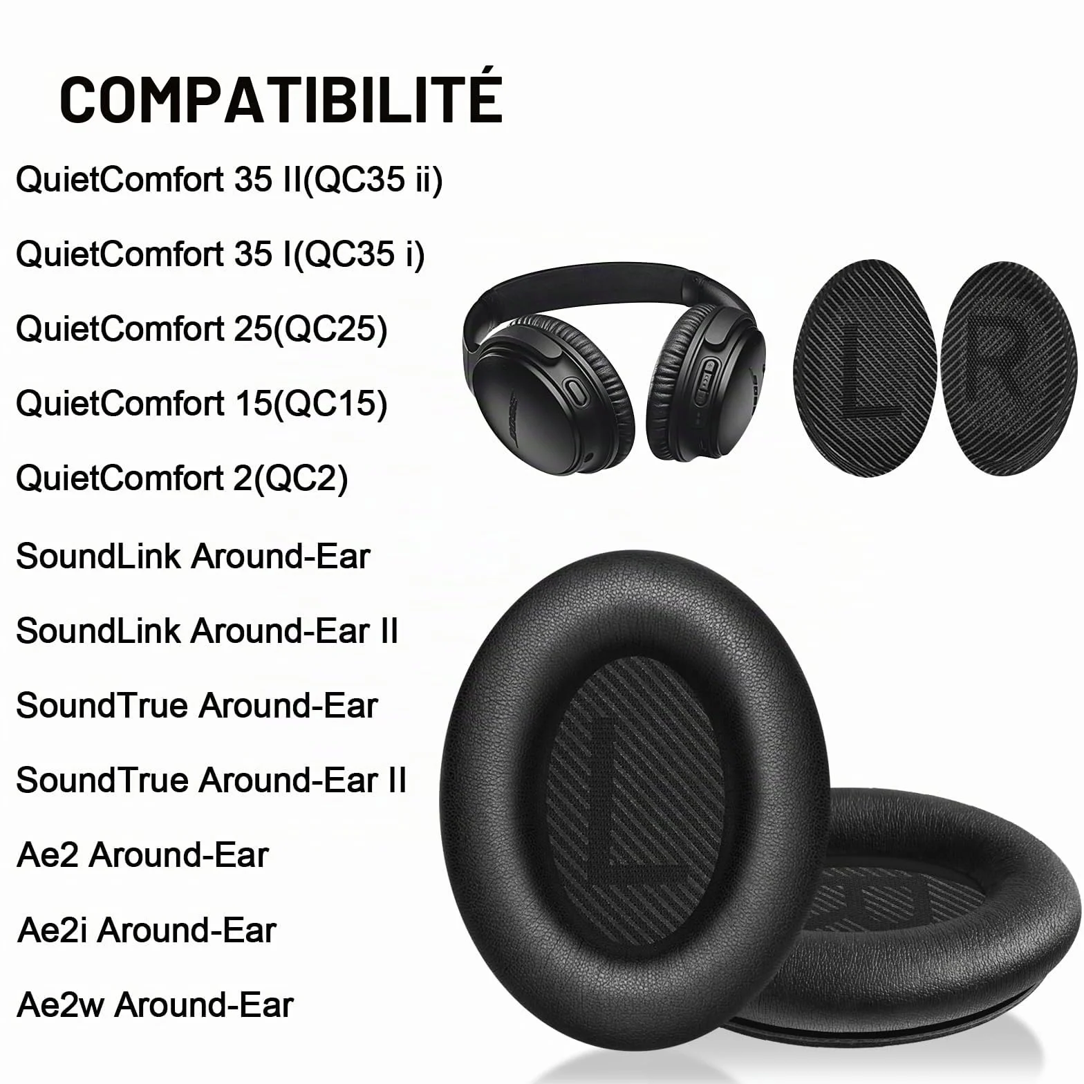 AK Coussinets pour Bose QuietComfort 35 QC 35 II, Remplacement Cuir Souple Mousse Acoustique QC35II/35/15 QC2/AE2