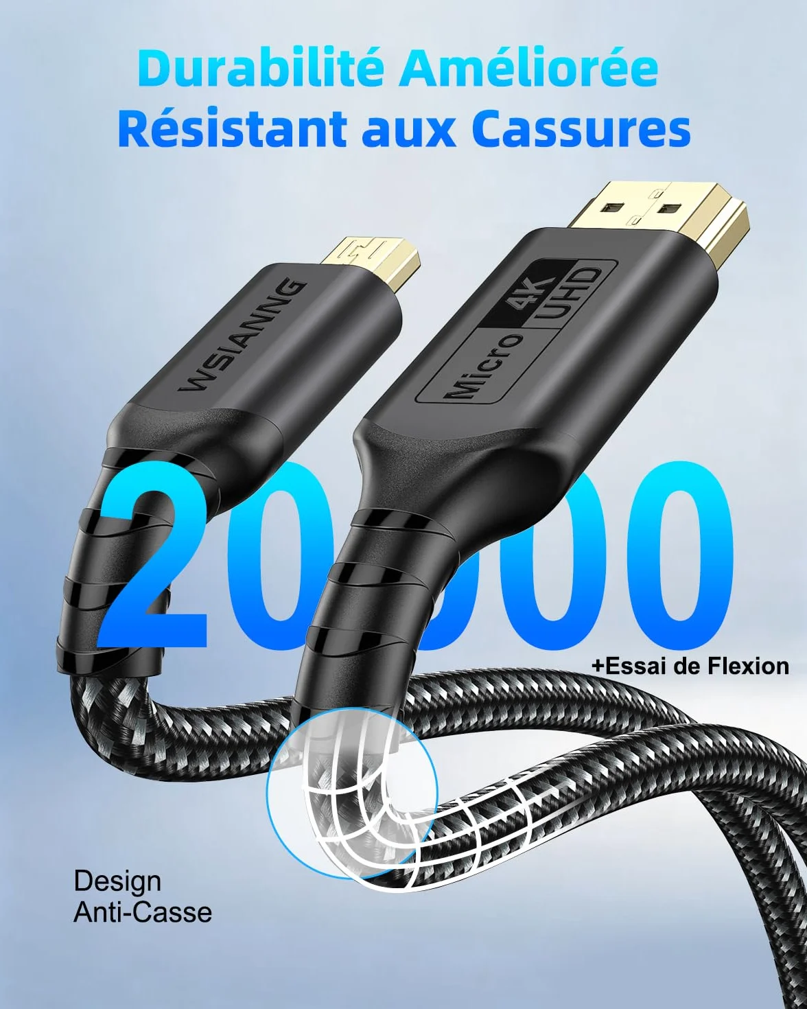 Câble Micro HDMI vers HDMI, 0.3m pour Streaming et Gaming, Câble Micro HDMI 2.0 avec 4K@60Hz, HDR, ARC et Dolby 3D Full HD, pour Moniteur, Caméras et Raspberry Pi 5/4