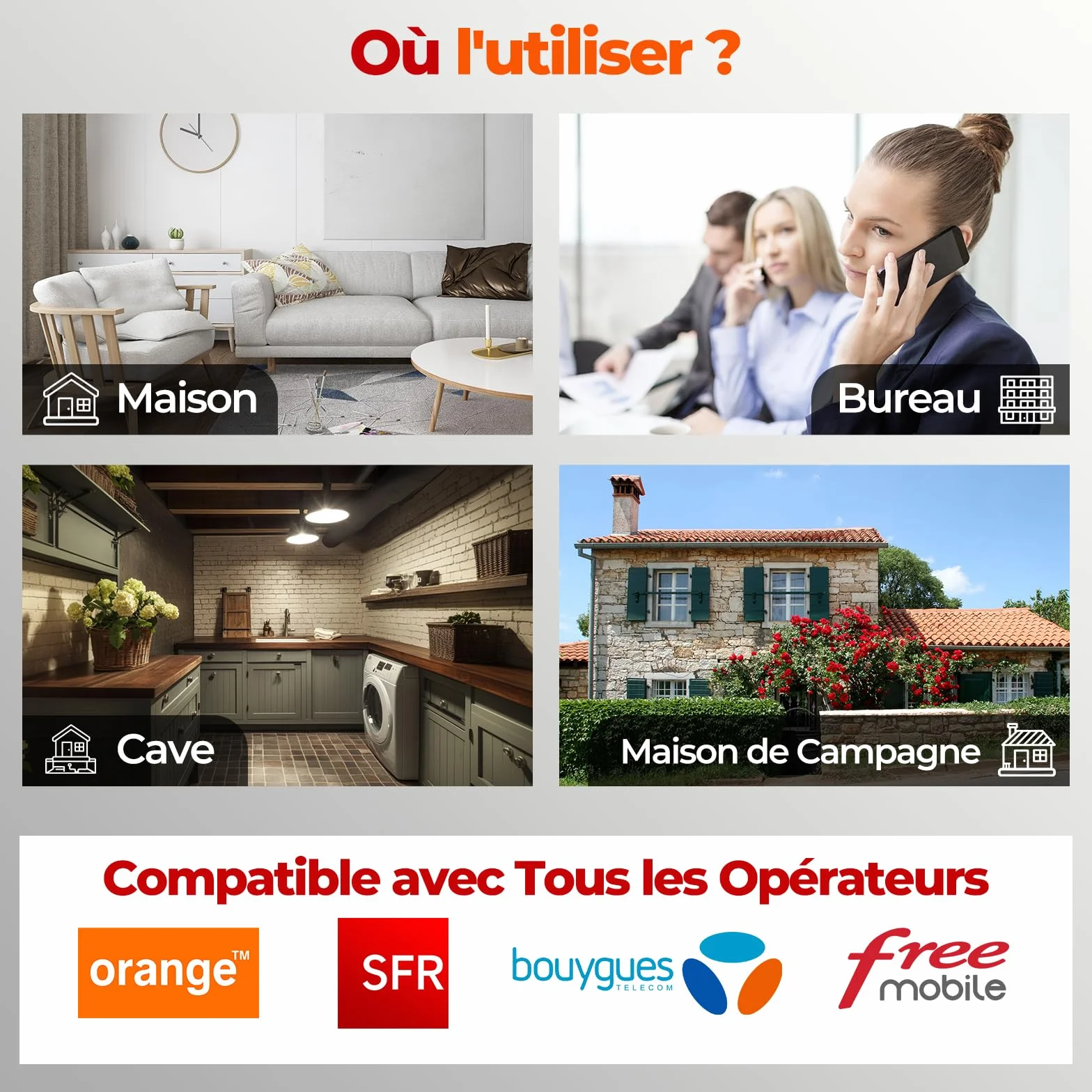 Amplificateur de Couverture 4G LTE pour Maison et Bureau, Amplificateur Signal Mobile Bandes 20/8/3/1/7 - Compatible avec Tous Les Opérateurs (Orange,SFR,Bouygues,Free)