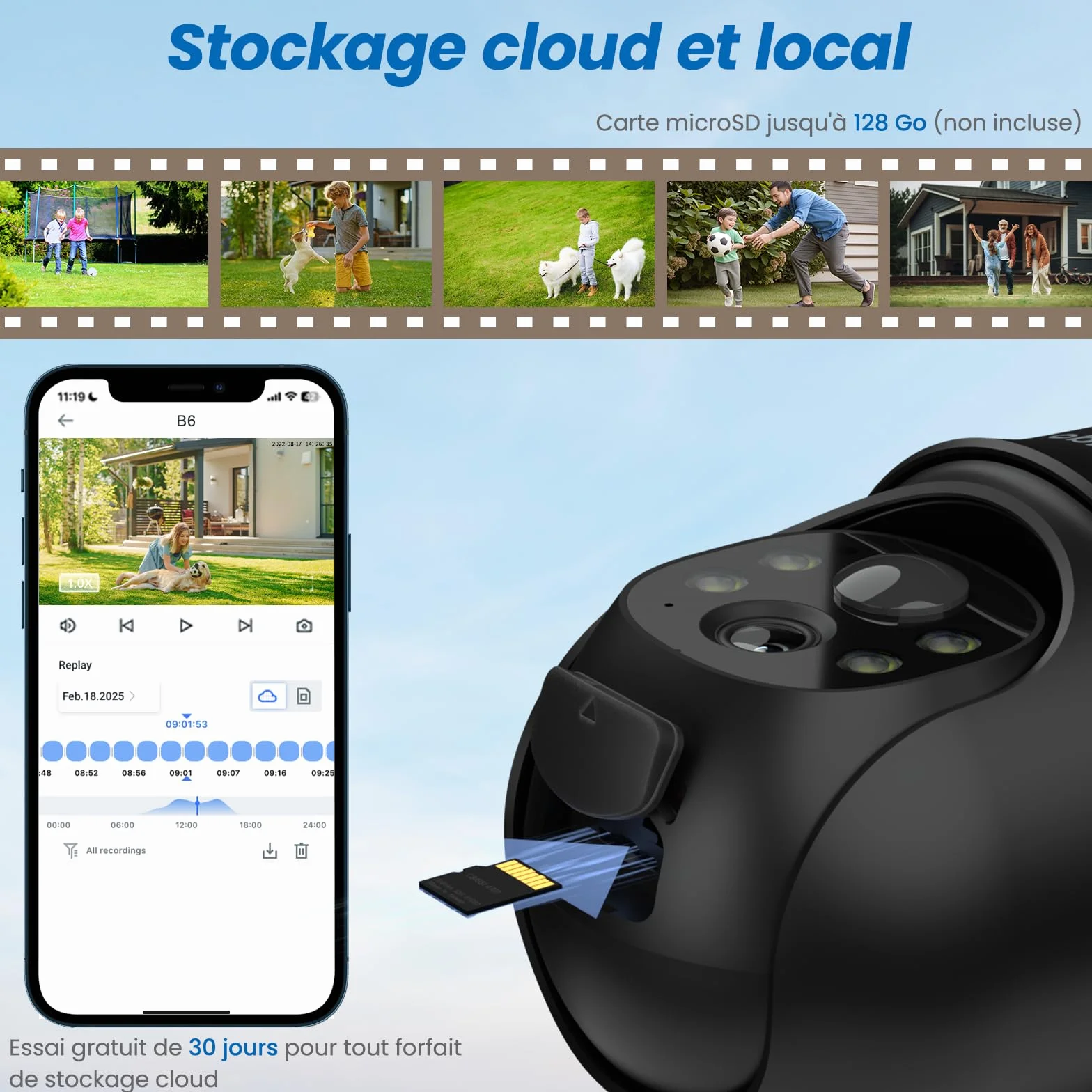 Cinnado Camera Surveillance WiFi Exterieure sans Fil - 2K Camera Exterieur sans Fil avec Panneau Solaire, 360° PTZ, Alerte Instantanée PIR, Vision Nocturne Couleur, Audio Bidirectionnel, B6 (Noire)