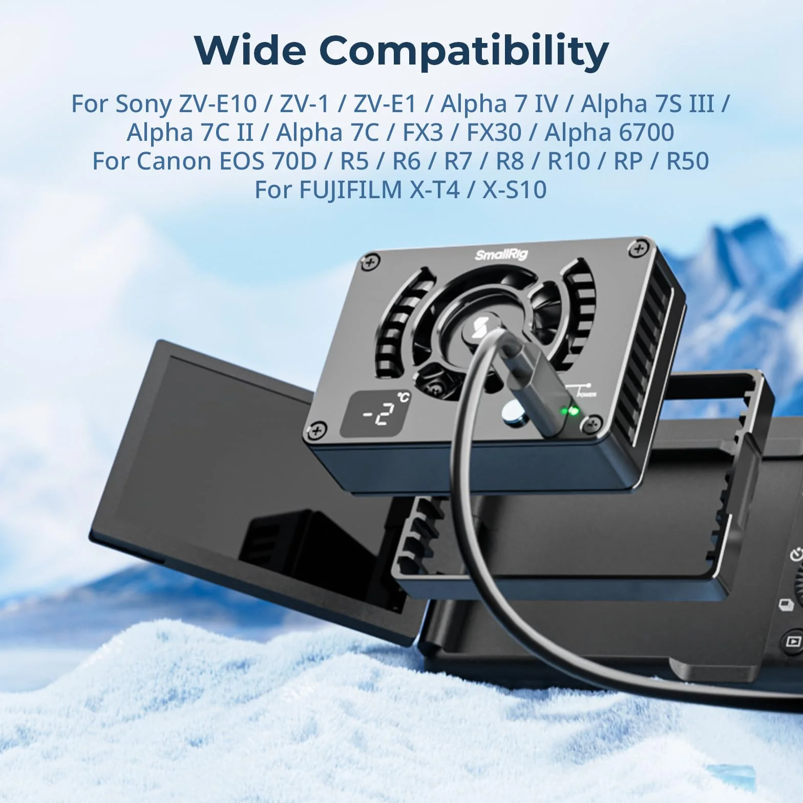 SMALLRIG Système de Refroidissement Externe pour Sony/pour Canon/pour FUJIFILM, Fan à Clipser avec Module de Refroidissement TEC pour ZV-E10/A7 IV/A6700/FX3, pour R5/R6, pour X-T4/X-S10, etc. - 4815