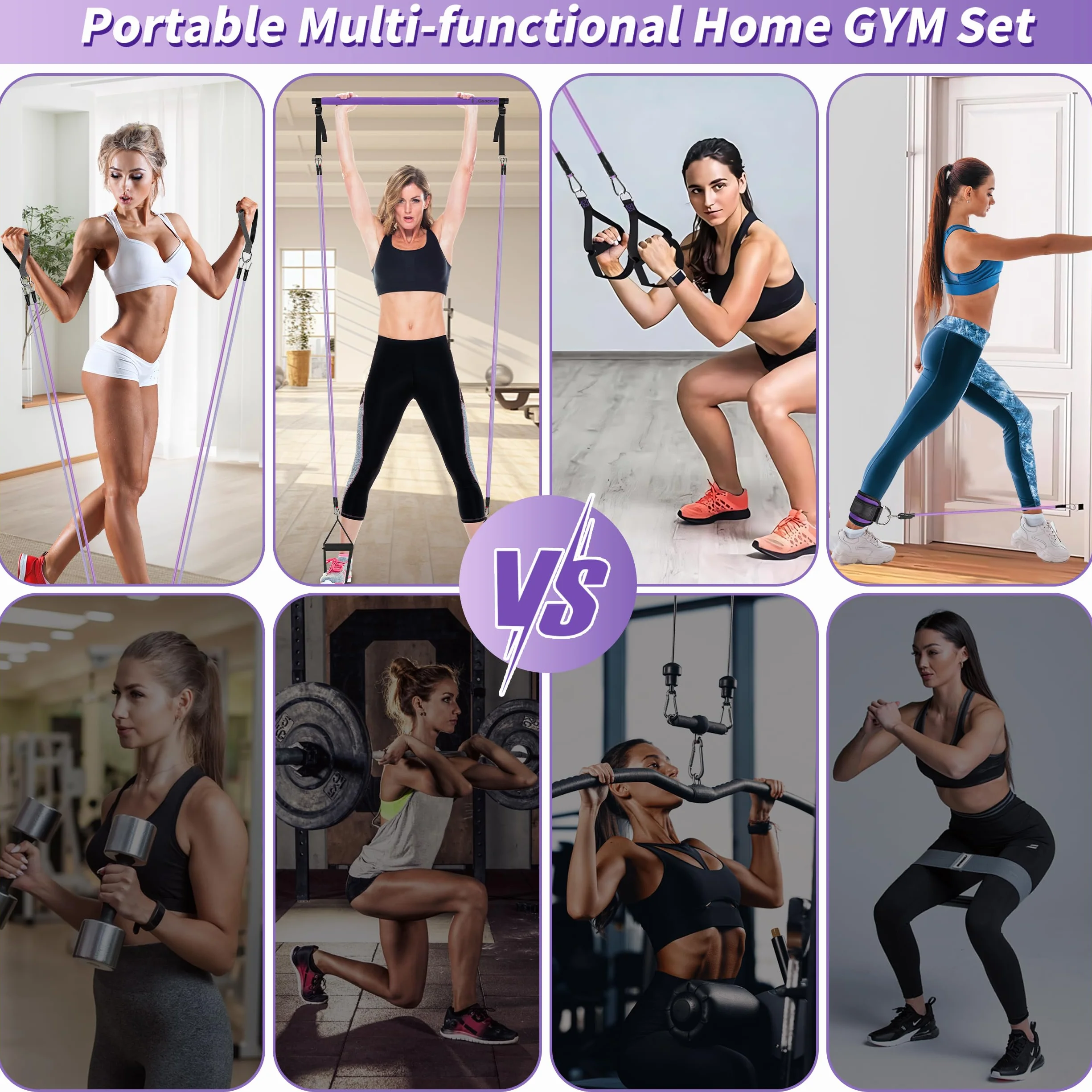 Ensemble de Barres de Pilates et Bandes de Résistance avec Poignées, Salle de Sport Portable à Domicile