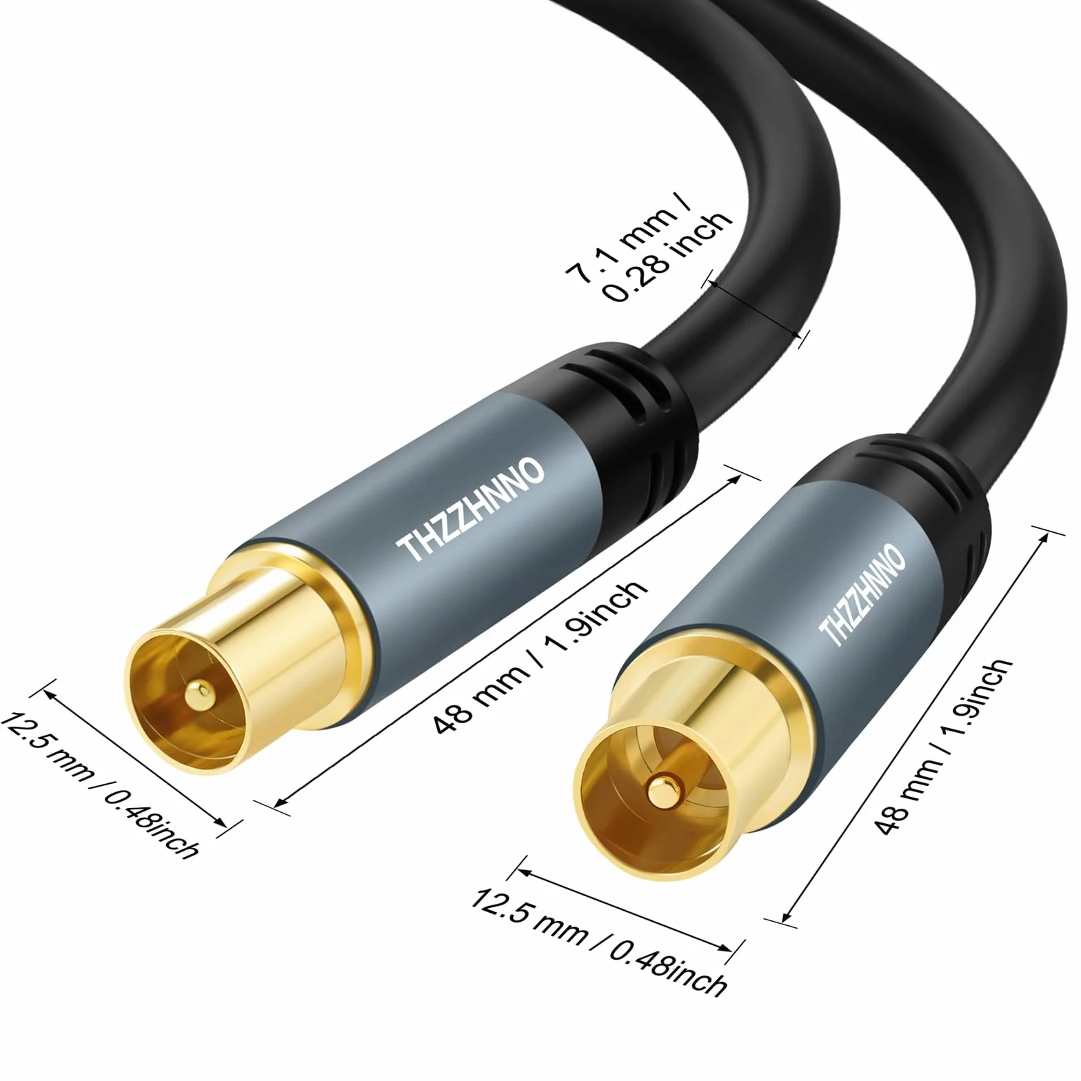 TV Antenne RG6 Coaxiaux Câble 5M, Connecteur Mâle à Mâle Plaqué or, Câble Coaxial pour TVHD, CATV, DVB-T2 /C/S, Modem Câble, Radio, Récepteur Satellite