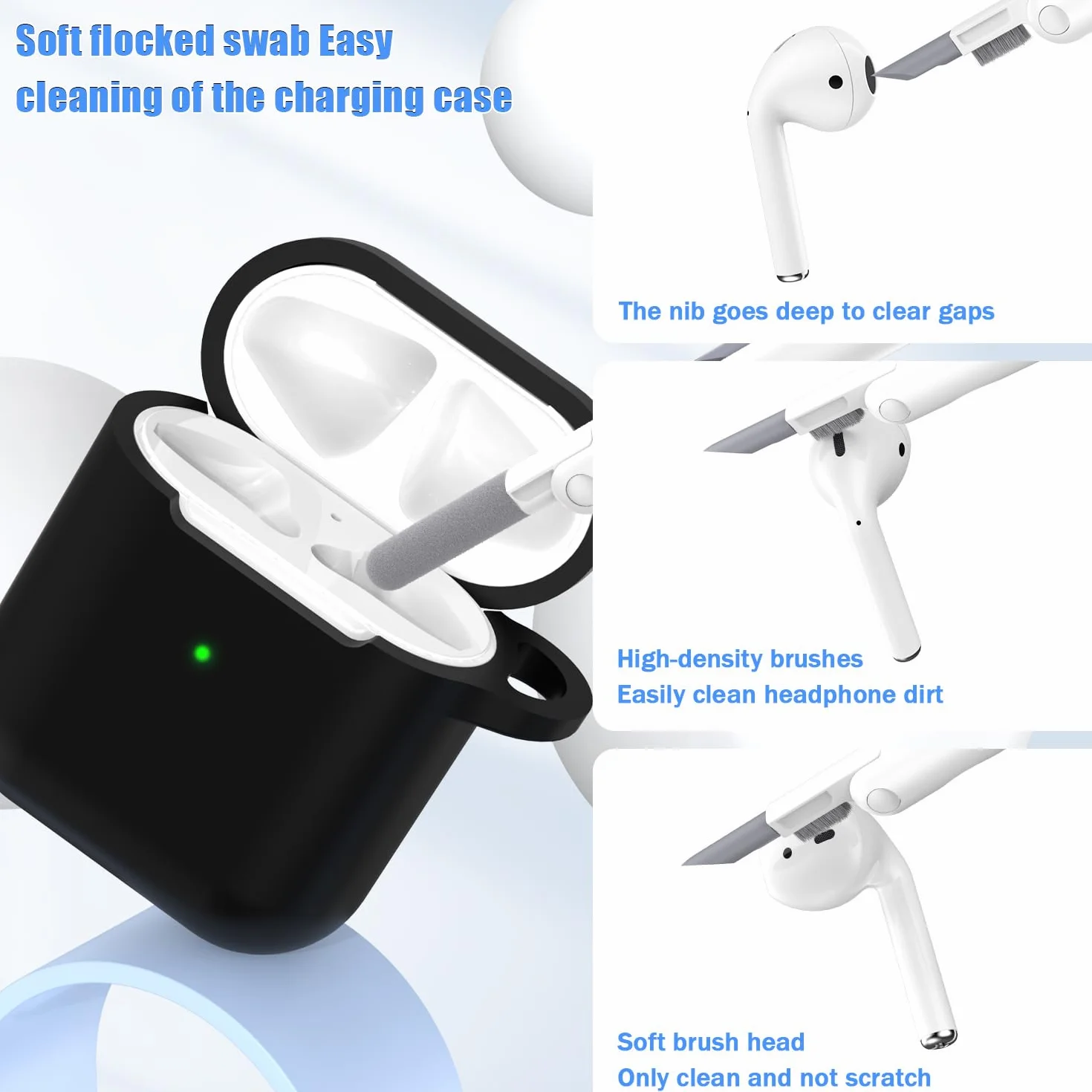 Coque de Protection Silicone Souple pour Airpods 1ère/2ème Génération (2016/2019) avec LED Visible - Noir