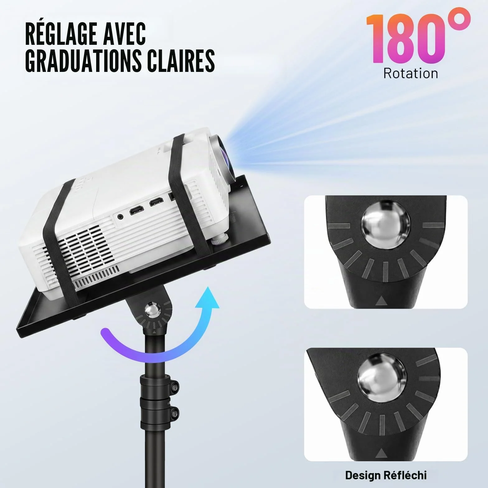 CAHAYA Support de Vidéoprojecteur Mobile Pliable Hauteur Réglable 73,6-165 cm Charge 10 kg